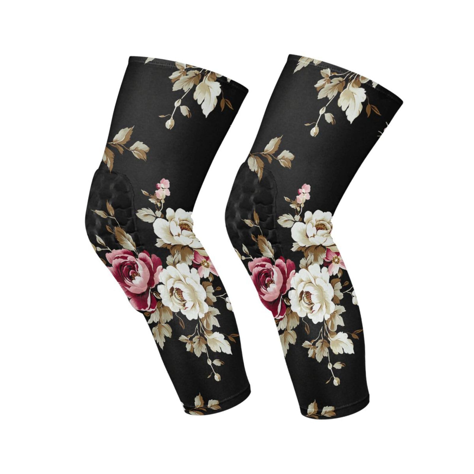JUNZAN Elegant Roses Basketball Knee Pads for Youth Kids Wrestling Knee Pads with Sleeves Sport Kneepads for Volleyball Football Black