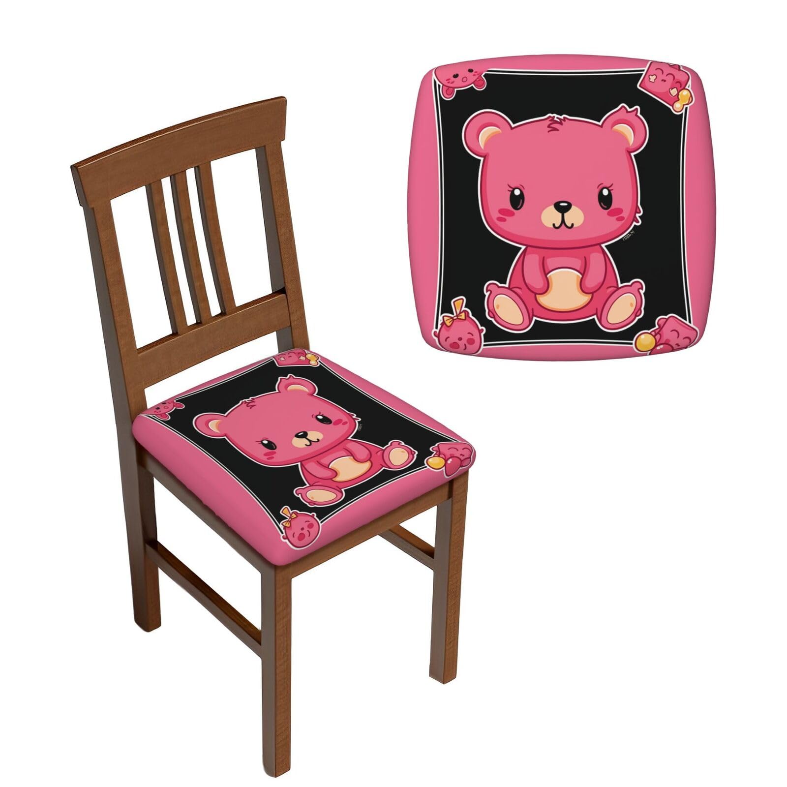 NONHAI 6PCS Dining Chair Seat Covers Set Cartoon Bear Stretch Removable Chairs Covers Washable Seat Cushion Slipcovers Protector for Dining Room Kitchen Chairs