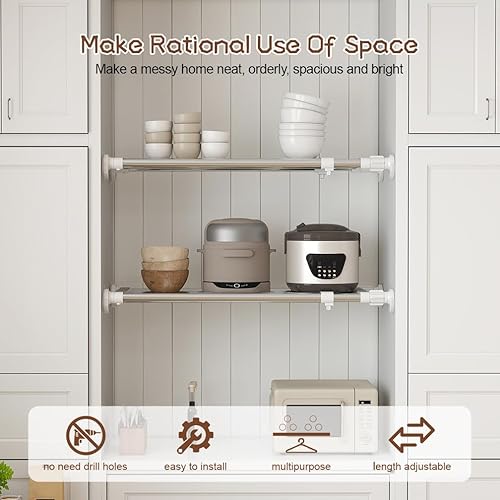 Miniatura 3 de Hershii - Estantería y barra extensible para armarios, estante de almacenamiento de metal expansible,organizador ajustable, separador para armarios