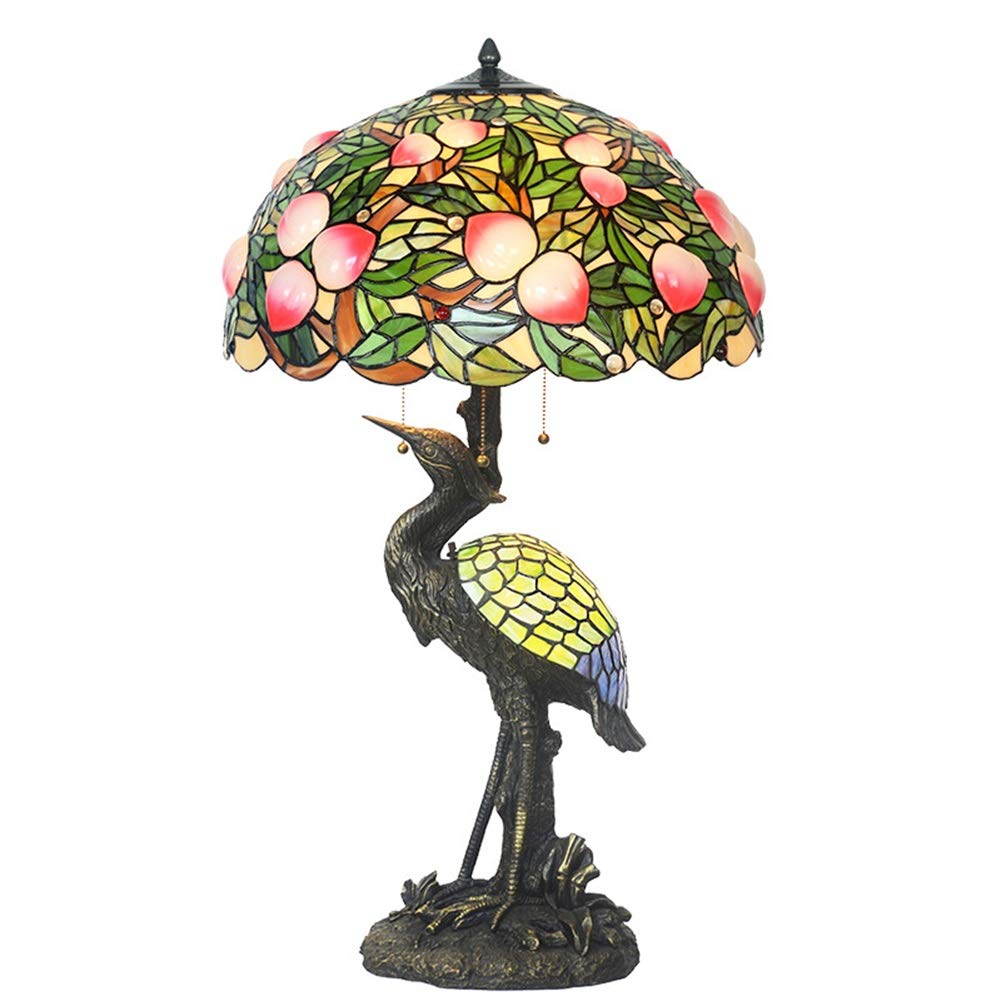 Lampa stołowa w stylu Tiffany 20 "Peach and Male Double Crane Living Room Lampa stołowa Kolor Szklana Lampa Lampa stołowa
