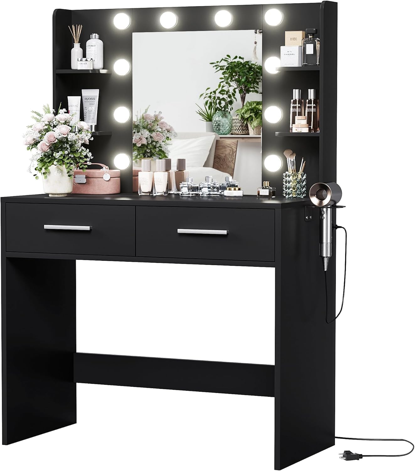 YESHOMY Vanity Desk with Mirror, Makeup Table, Black
