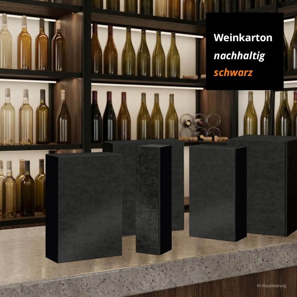 50 x Weinkarton für 1 Weinflasche – Schwarze Geschenkverpackung aus Kraftkarton – Flaschenkarton für Wein, Sekt & Spirituosen – Elegante Weinverpackung als Geschenkbox