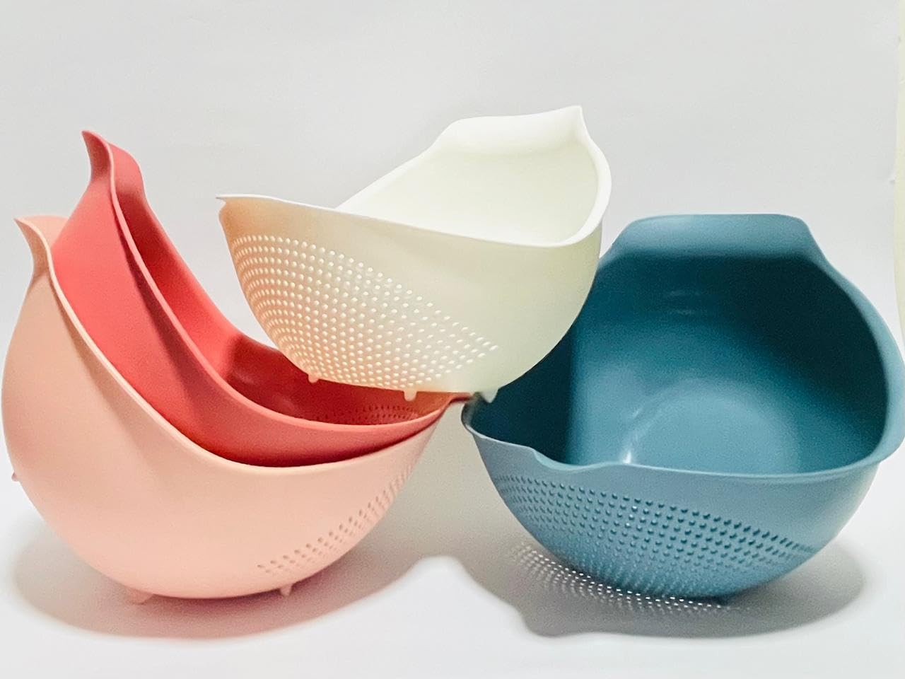 Multicolor Rice Washer Strainer Colanders for Vegetables, Drain Basket Strainer Washing Food, Strainers Bowl Colander Basket Multi-Functional Kitchen Drainer,Vegetable Washing Basin 4 Pieces in 1 Set