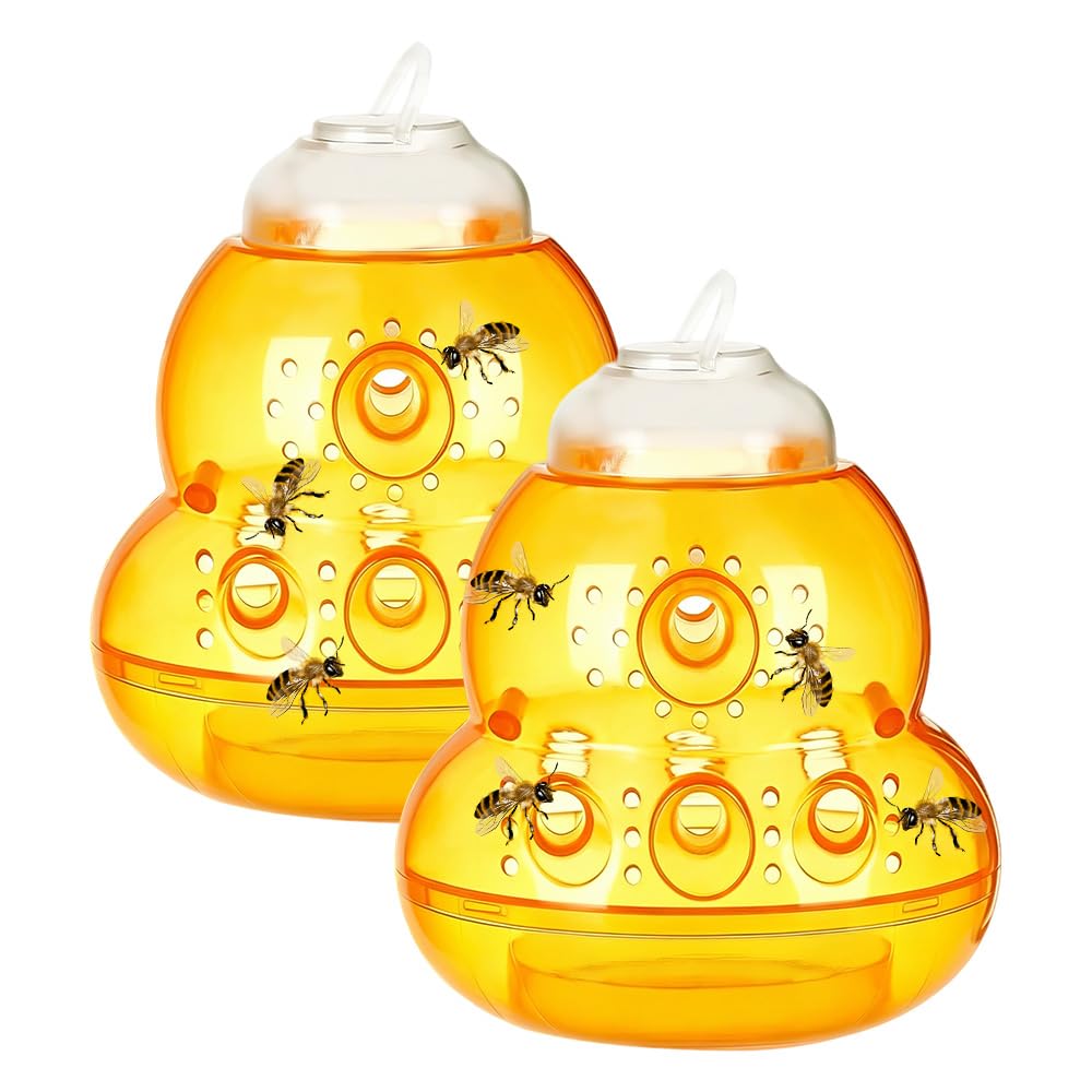 2PCS Upgraded Wasp Trap, Effective Wasp Nest Killer Traps, Waterproof & Reusable Hornet Catcher, Eco-Friendly, Bee Catcher, Safe Fly Trap, Non-Toxic for Outdoor & Indoor Fly Deterrent