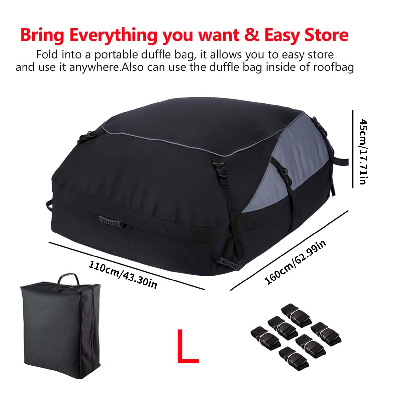 Portapacchi da tetto per auto - Borsa per bagagli morbida e impermeabile | superiore pieghevole | Borsa da tetto in tessuto Oxford resistente 600D per auto, furgoni, SUV, viaggi all'aperto,