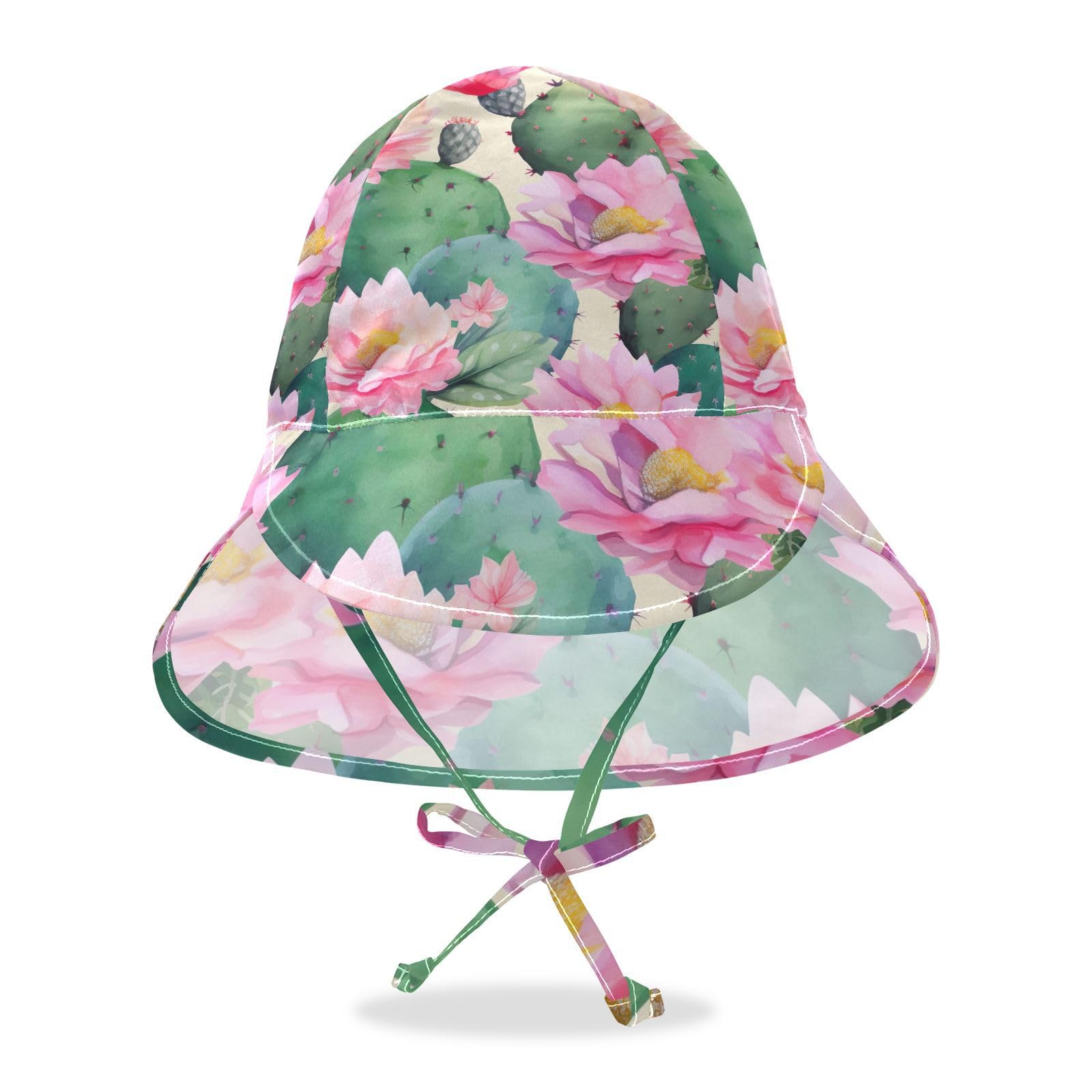 J JOYSAY Colorful Green Cactus Flowers Baby Sun Hat Toddler Hat UPF 50+ Baby Toddler Bucket Hat Wide Brim Outdoor Beach Caps Play hat with Chin Strap for Toddler Travel