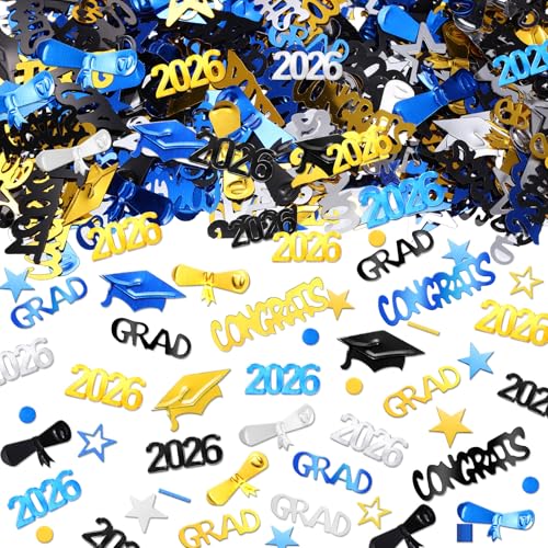 Image of Sumind 3000 Pieces 2026 Graduation Confetti Class of 2026 Graduation Party Decorations Diploma Confetti Decorations for Grad Anniversary Party(gold, Silver, Black, Blue, 2026 Style)