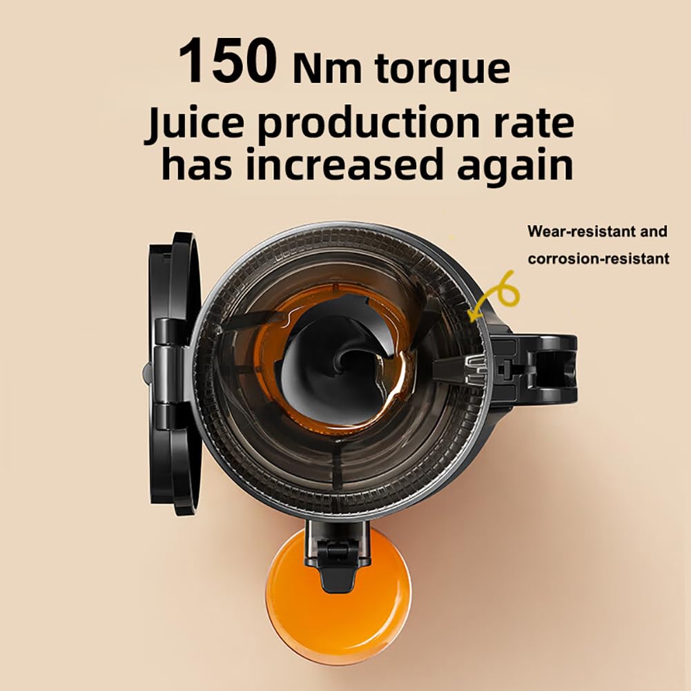 Exprimidor de masticación de prensa en frío, exprimidor lento profesional con canal de alimentación de 13 cm para frutas y verduras, máquina exprimidora portátil de separación de orujo