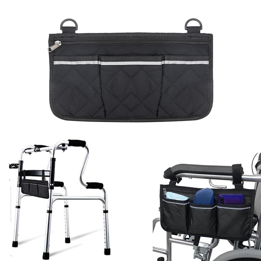 Sedie a rotelle, scooter disabili e accessori,Borsa portaoggetti per passeggino, striscia riflettente, borsa portaoggetti laterale per bracciolo sedia a rotelle