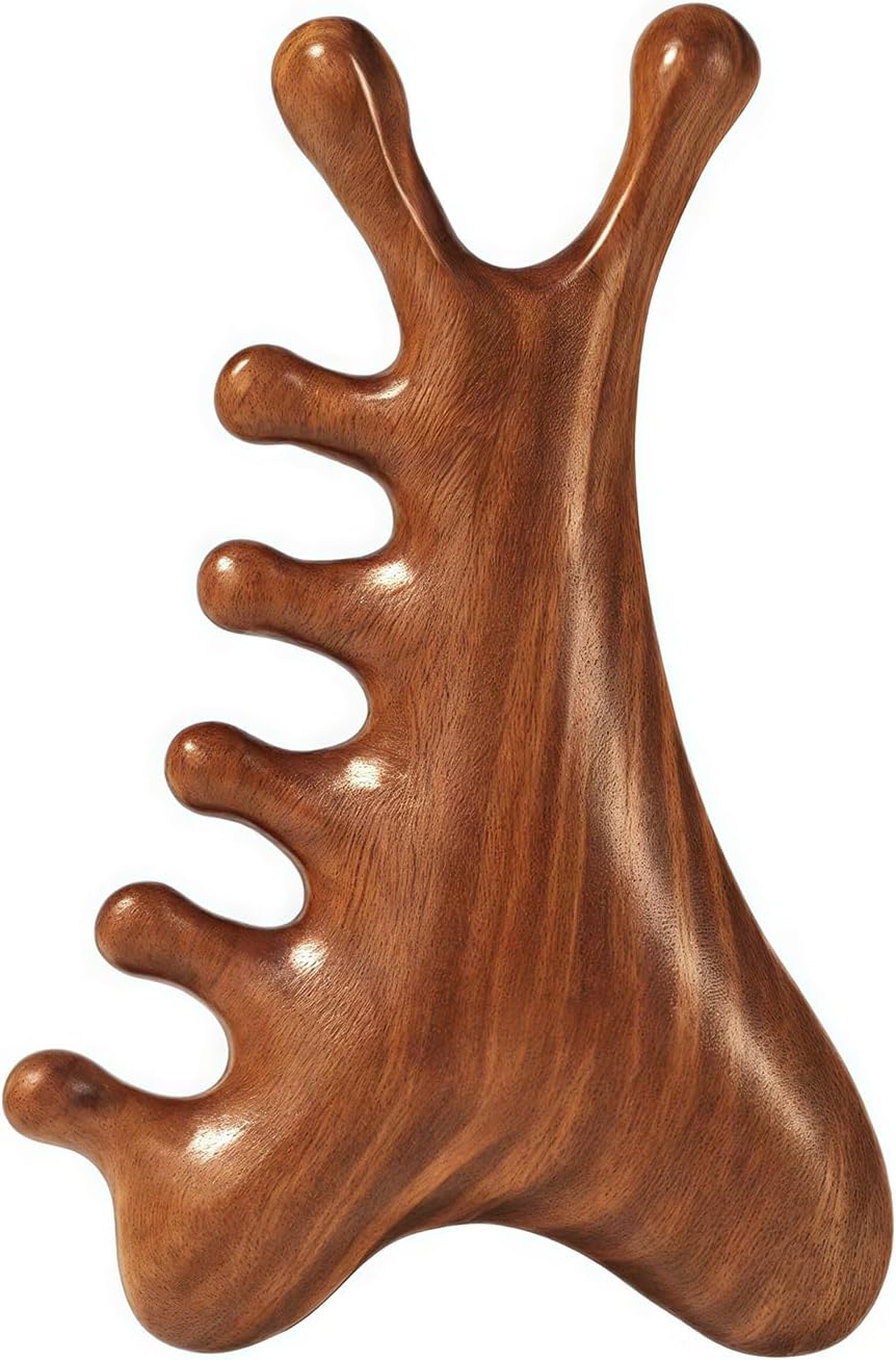 Sandalwood Gua Sha Massage Comb – Wooden Scalp & Face Massager for Acupressure, Stress Relief, Hair & Beard Care, Anti-Static Hair Comb for Men & Women