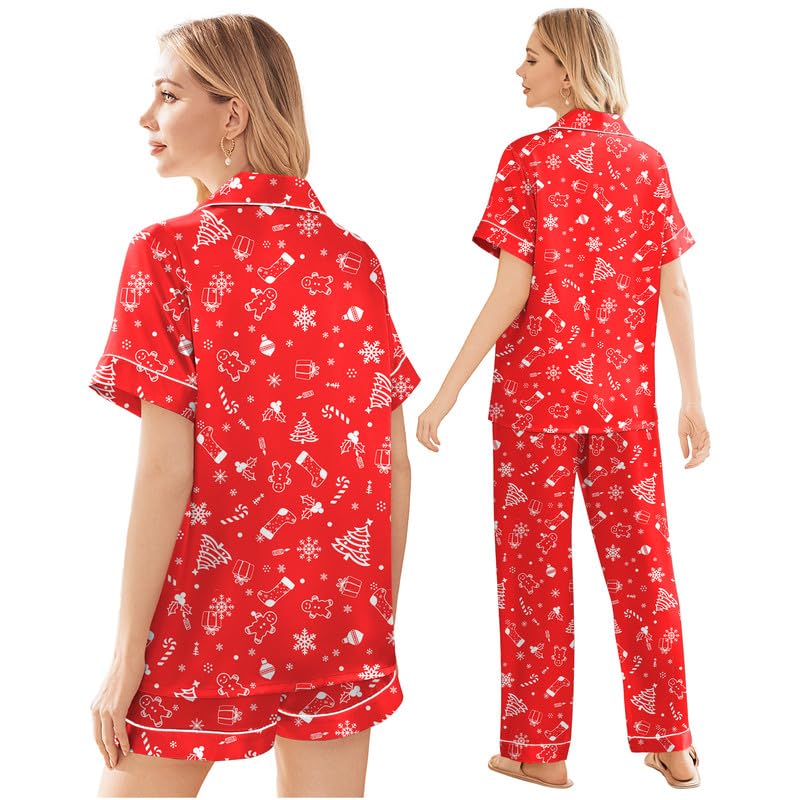 Image of Ekouaer Silk Pajamas for Women Set Satin Soft Short Sleeve Button Down Pjs