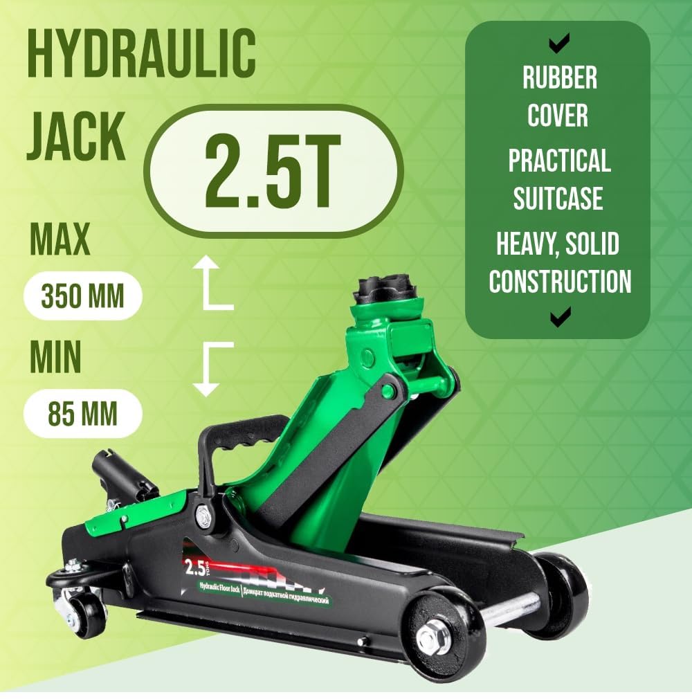 Cric Idraulico BAKAJI 2.5 Tonnellate | Per Auto E Moto | Giallo Con Ruote | Sollevamento 80-350mm - Foto 6