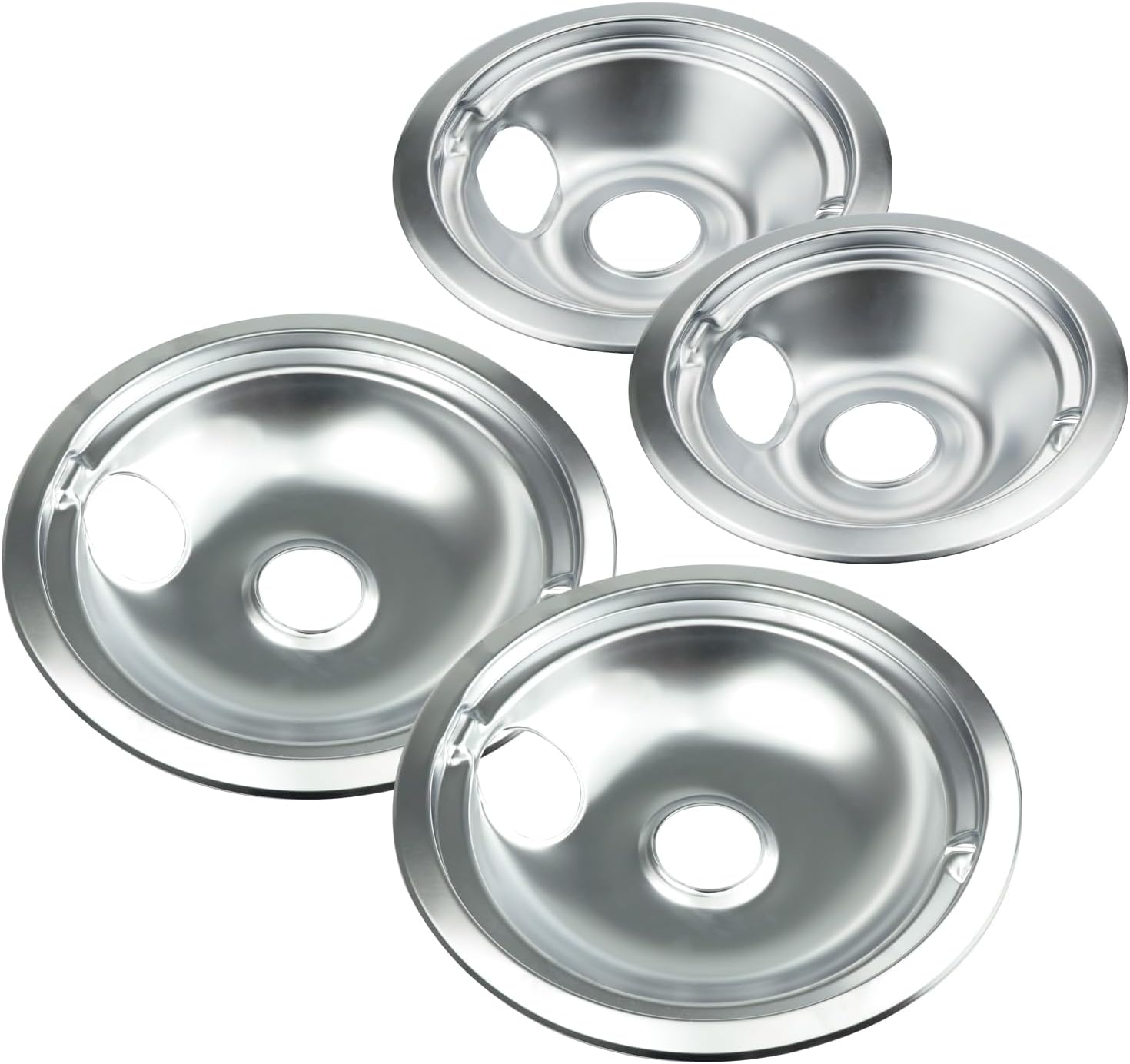 Drip Pan Electric Stove Burner Covers Compatible with GE Hotpoint Ken-more, Replacement WB31T10010 WB31T10011 Chrome Drip Pans