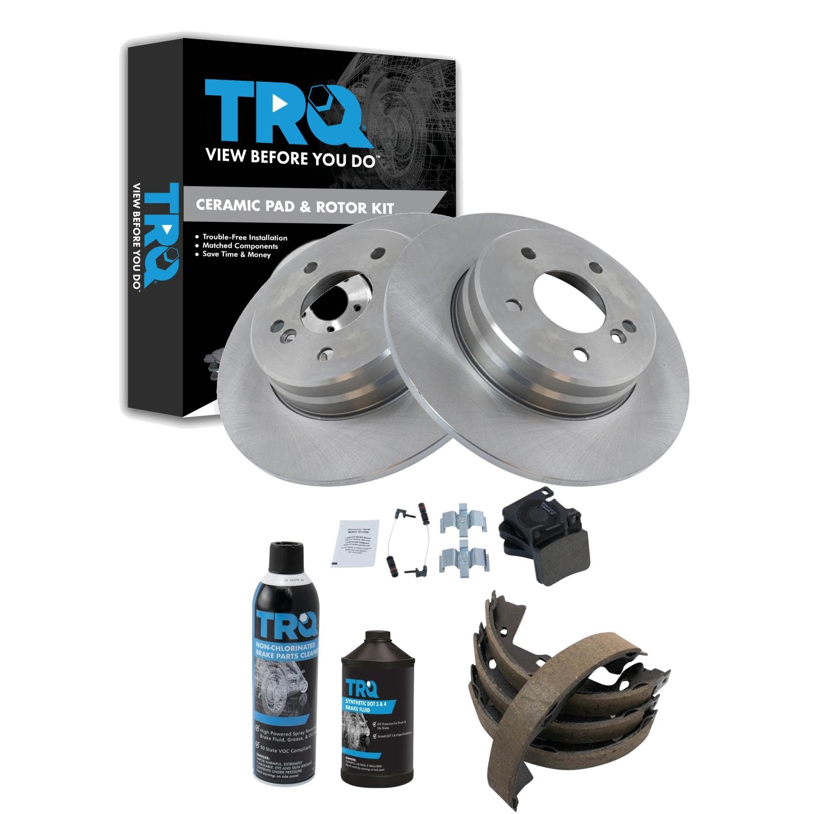 TRQ Rear Brake Pad &amp; Rotor Kit Compatible with 1996-2000 Mercedes-Benz
