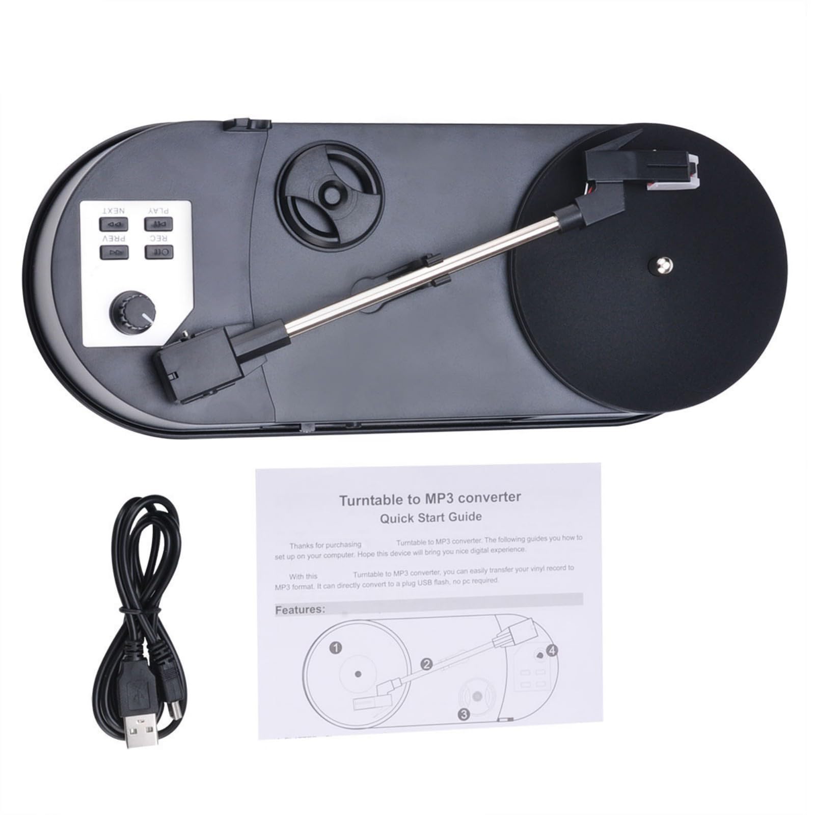 Tourne-disque en MP3 avec option de vitesse et port USB - Plateau tournant léger pour divertissement à domicile