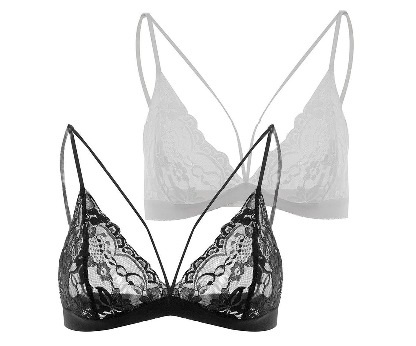 Women Triangle Bra Bustier Sheer Crop Top Unpadded Tank Tops White L-image-4