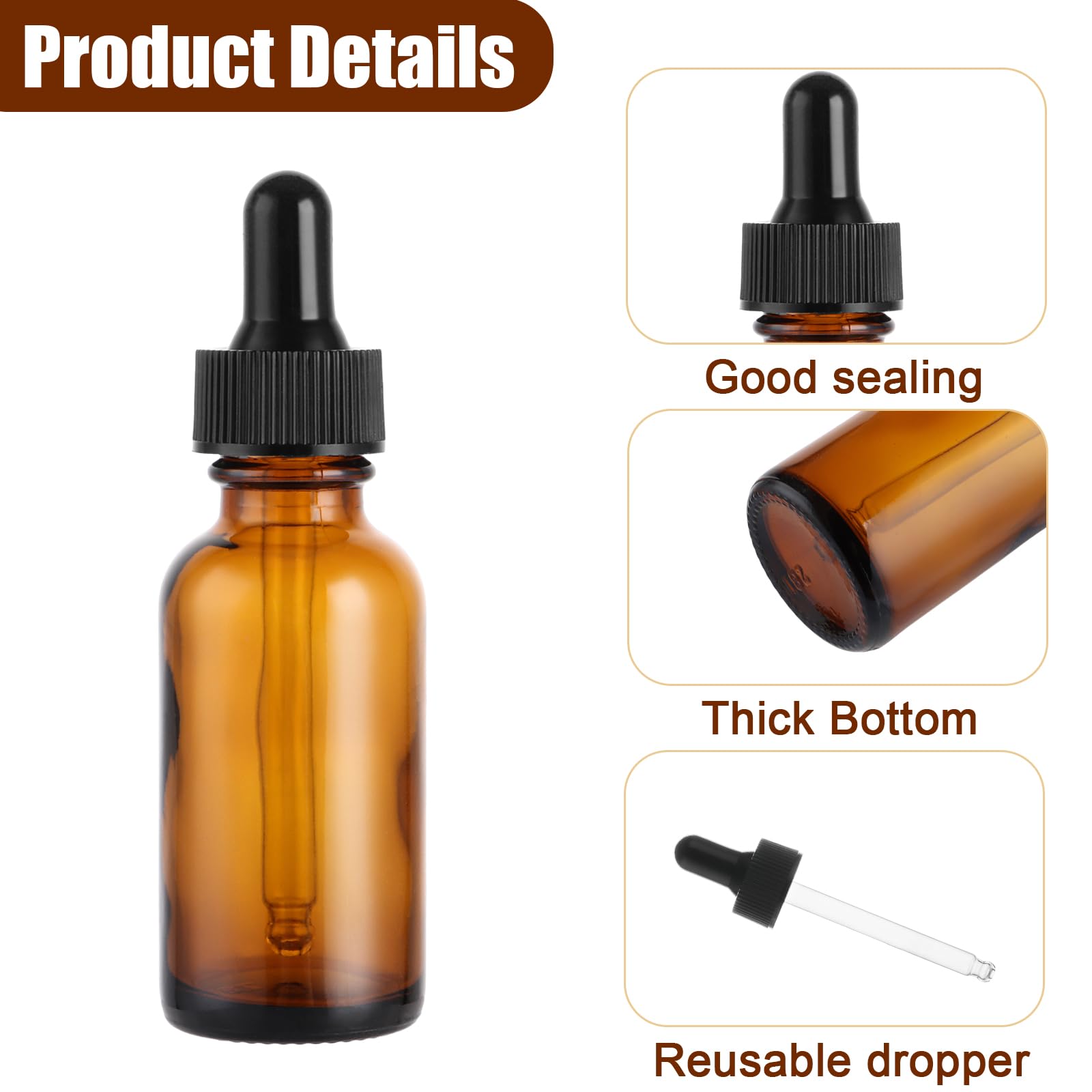 Frasco Cuentagotas Cristal 30 ml Ámbar para Aceites Esenciales, Perfume, Laboratorio
