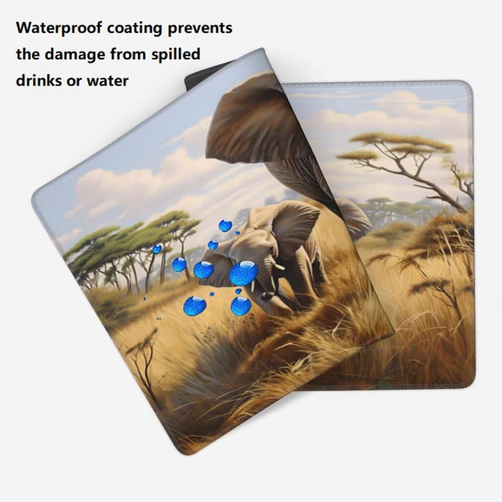 Tappetino Mouse XXL 1000x500mm Elefante Grande Mouse Pad, Tappetino Scrivania Grande Mousepad Gaming con Bordi Cuciti, Tappeto Scrivania con Base Antiscivolo per Ufficio e Casa (Prateria) -MP1554