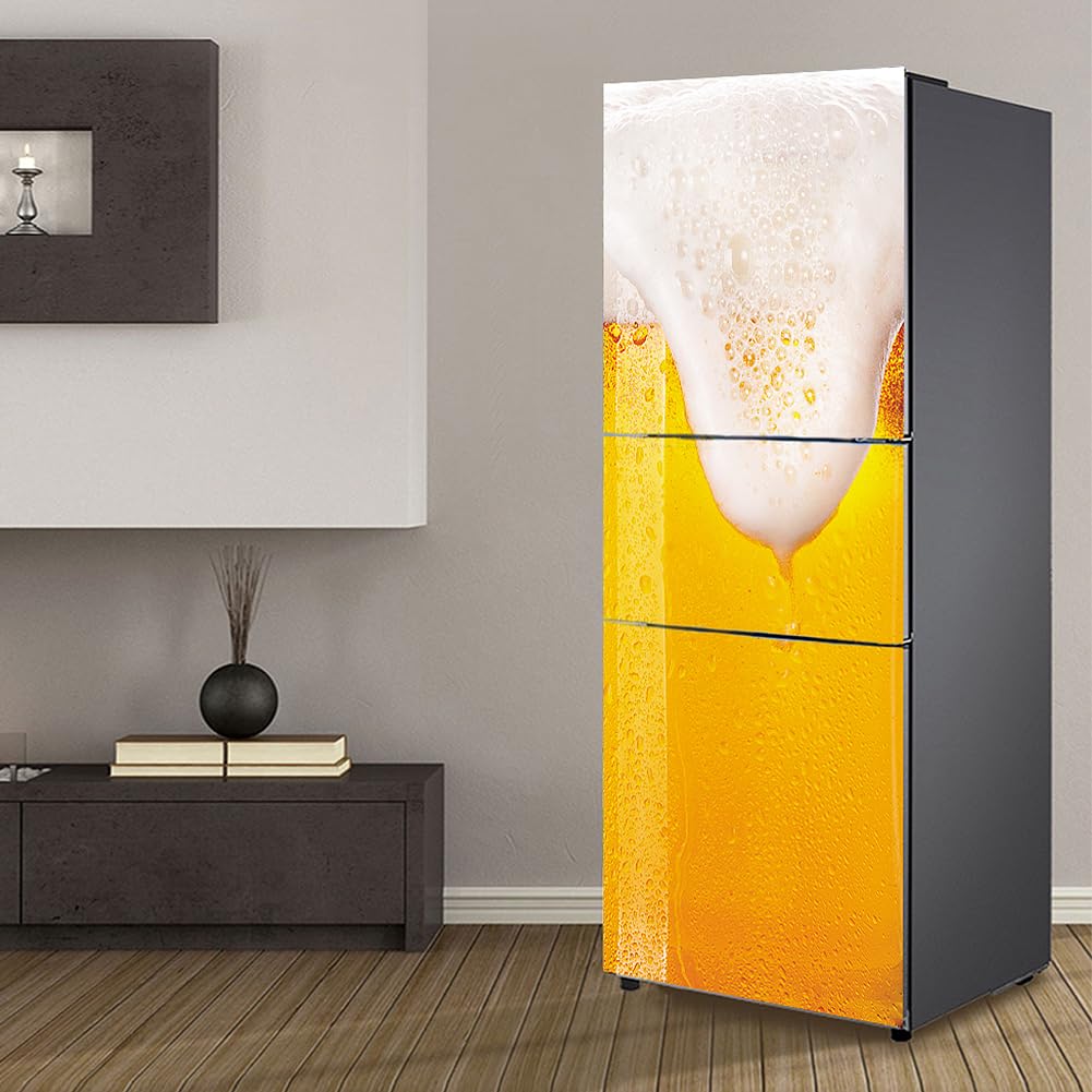 VHcgCGJ Fridge magnet, Full Covering Door Fridge Covers Skins Wall Stickers for Kitchen Decal, Flowing Beer Cool(M: 60x180 cm)