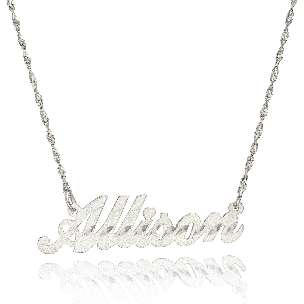Pyramid Jewelry 10k White Gold Personalized Stardust Finish Name Necklace - Custom Made Any Name