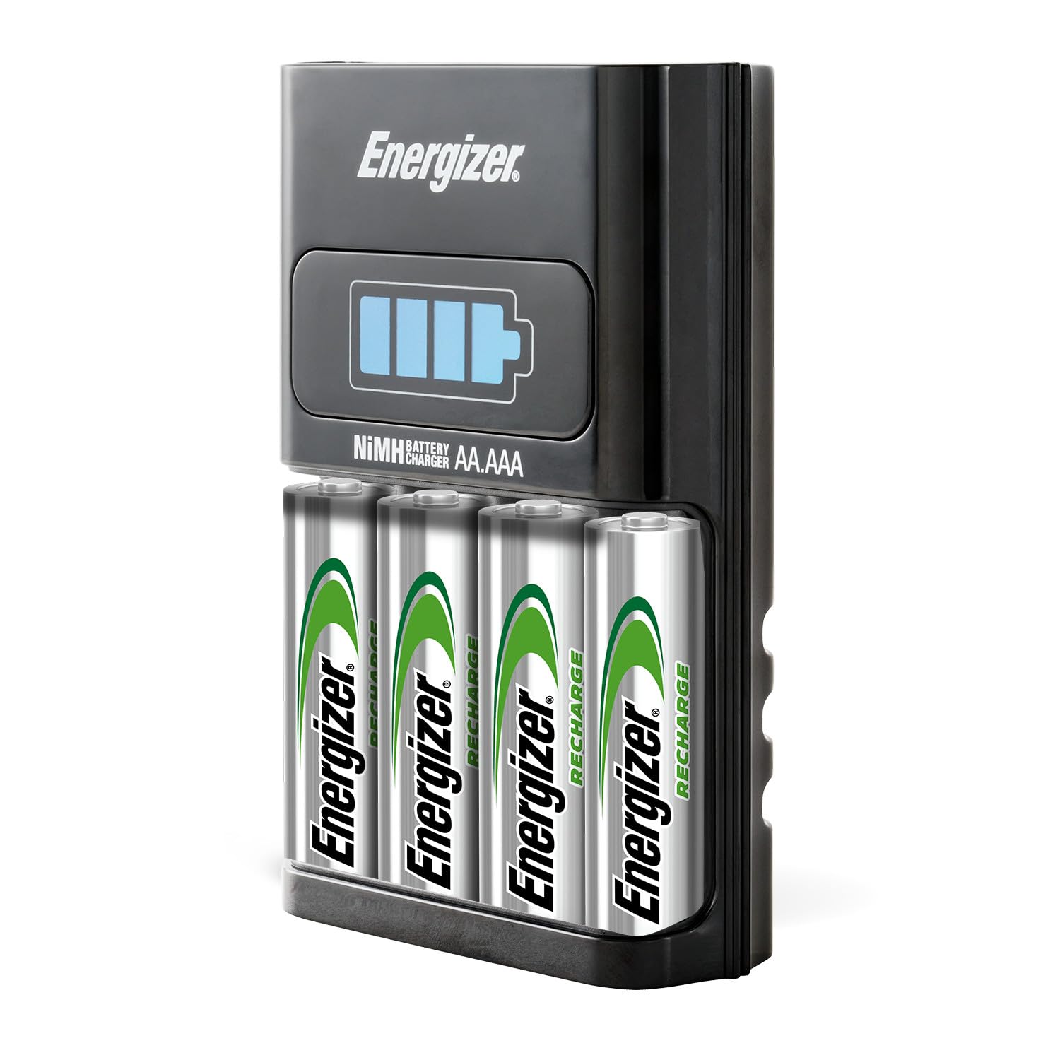Energizer Carica Batterie Ricaricabili AA e AAA NiMH - Include 4 Pile AA 2300 mAh - la ricarica completa in 1 ore - funzioni di spegnimento di sicurezza automatico