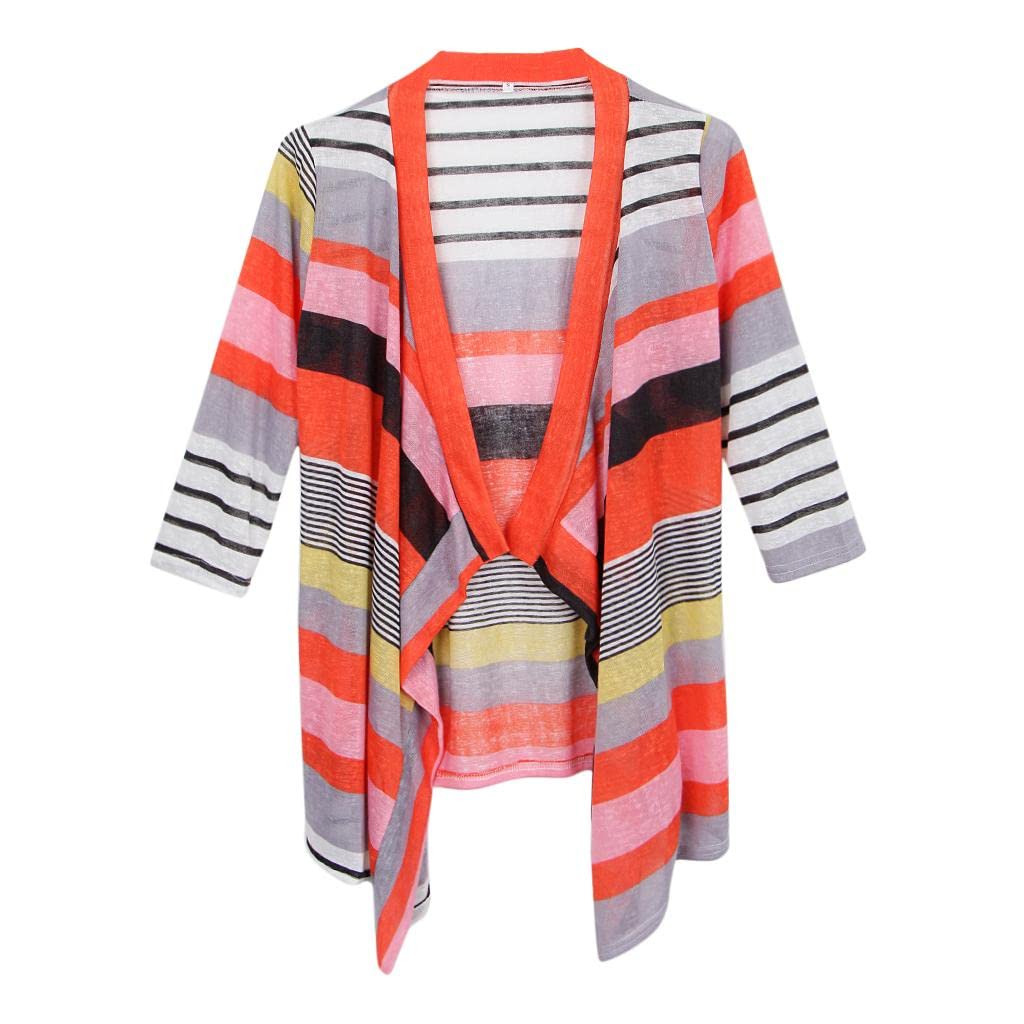 ATORSE™ Women's 3/4 Sleeve Irregular Stripe Open Front Shawl Kimono Cardigan Red XL-image-40