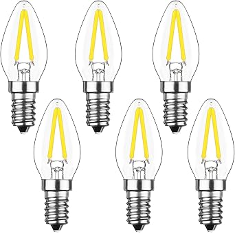 Lxcom Lighting E12 C7 LED Filament 2W Night Light Bulbs 20W Replacement Vintage E12 Base Candle Bulbs Clear Daylight White 6000K LED Candelabra Bulb for Christmas Holiday Home Decorative, 6 Pack
