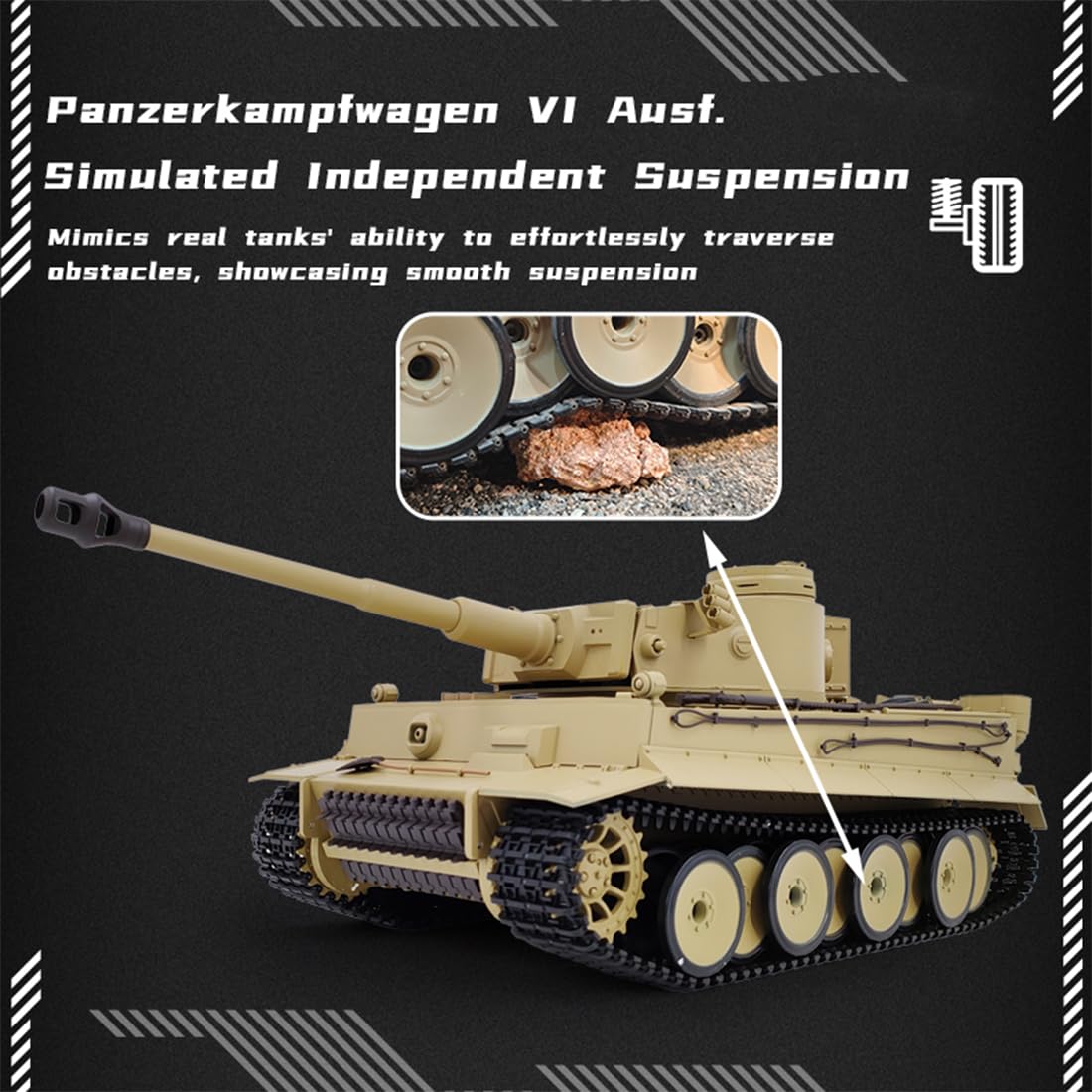 Scala 1/16 2,4 G Full proporzional Tedesco Tiger L RC con scheda di controllo 7,0, lancio a pellet (RTR/versione migliorata/motivo mimetico a righe sottili con corsa telescopica)