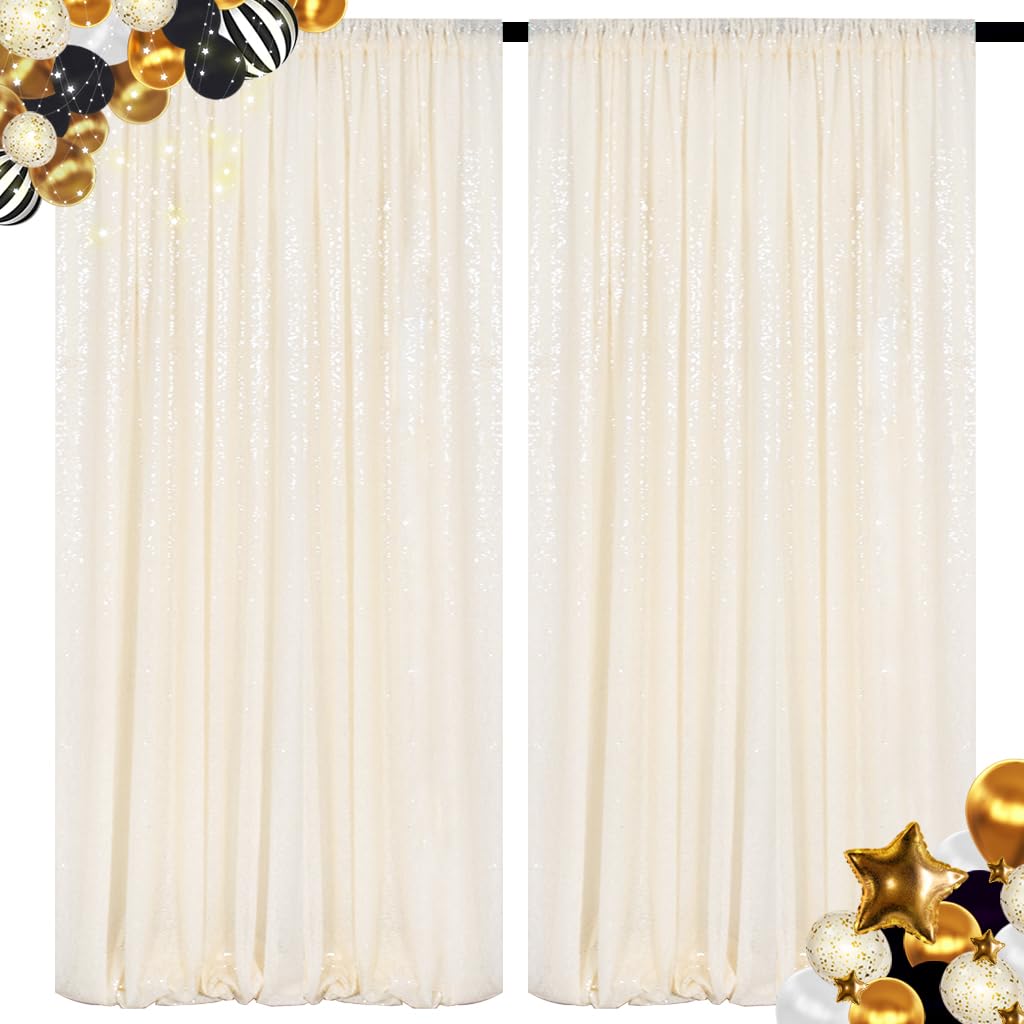 ShiDianYi Sequin Backdrop Ivory 2 Panels 4FTx10FT Backdrop for Photograph Sequin Photo Backdrop for Birthday Sparkle Wedding Backdrop Glitter Backdrop