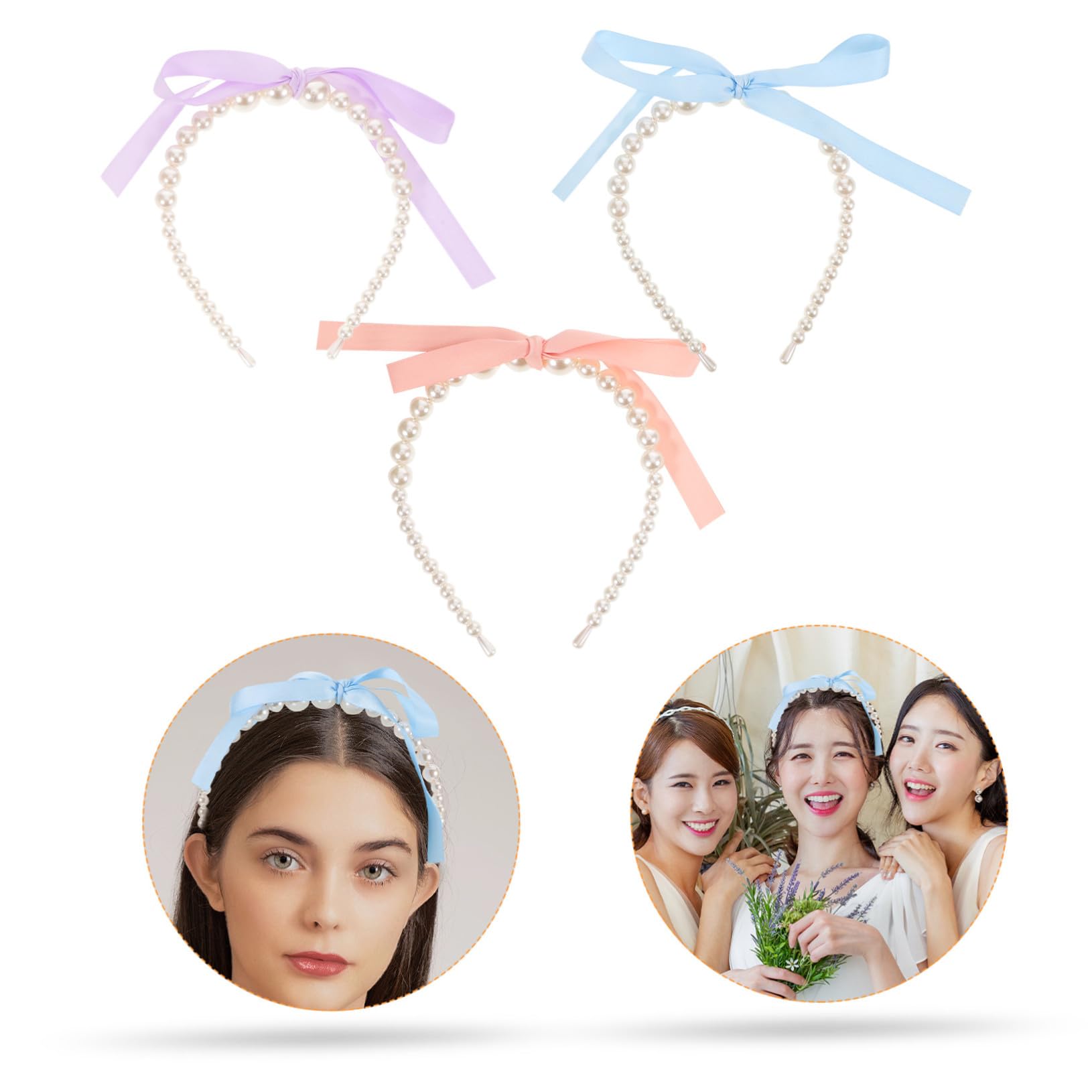 12 Piezas Diademas con Lazo de Perlas para Mujeres y Niñas Cintas Elegantes y Delicadas para Diario y Fiestas Accesorio de Cabello Ligero y Cómodo Colores Rosa Azul