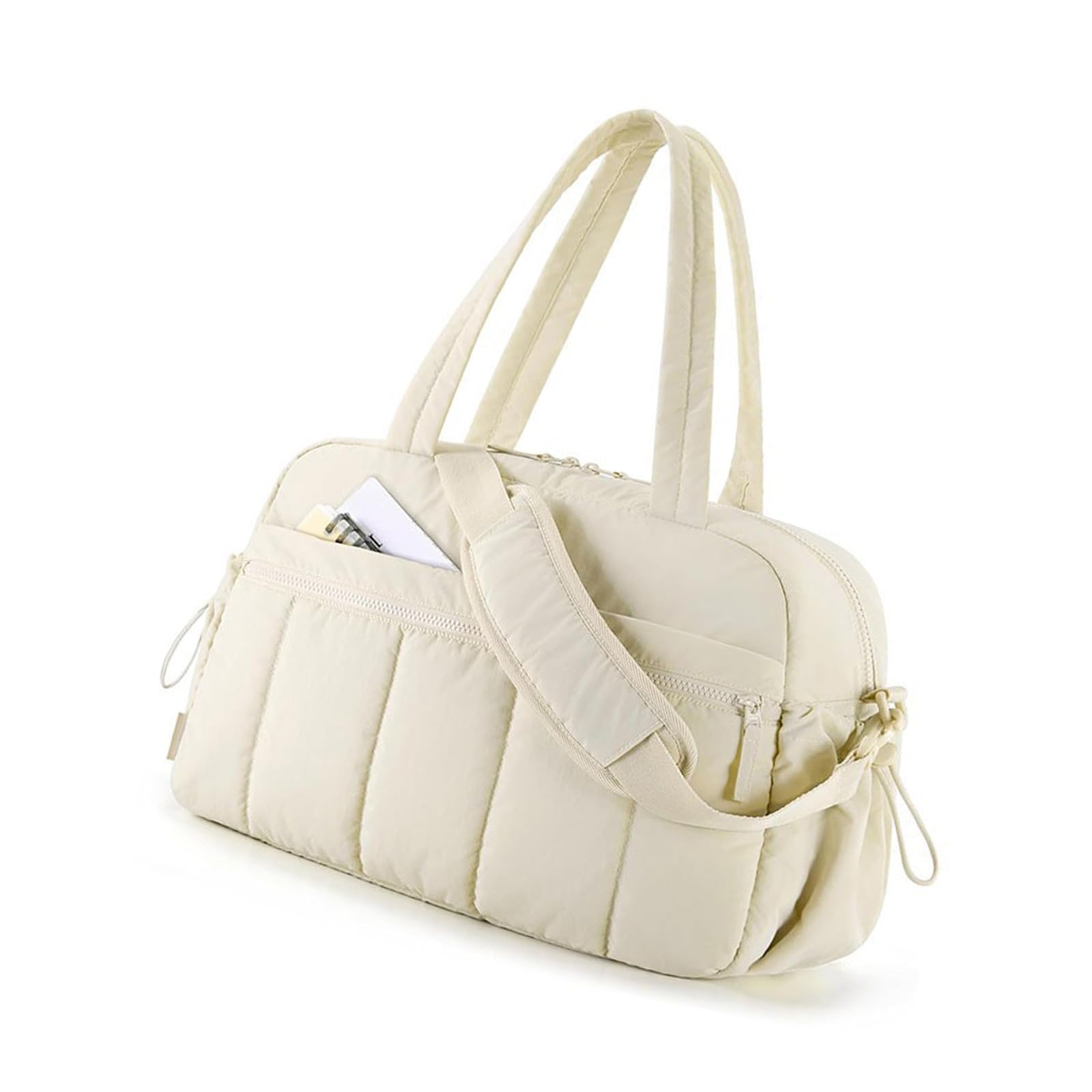 Borsone da viaggio da donna con design multi tasche, grande capacità, borsa a tracolla adatta per varie occasioni, Beige, Bellezza di massa