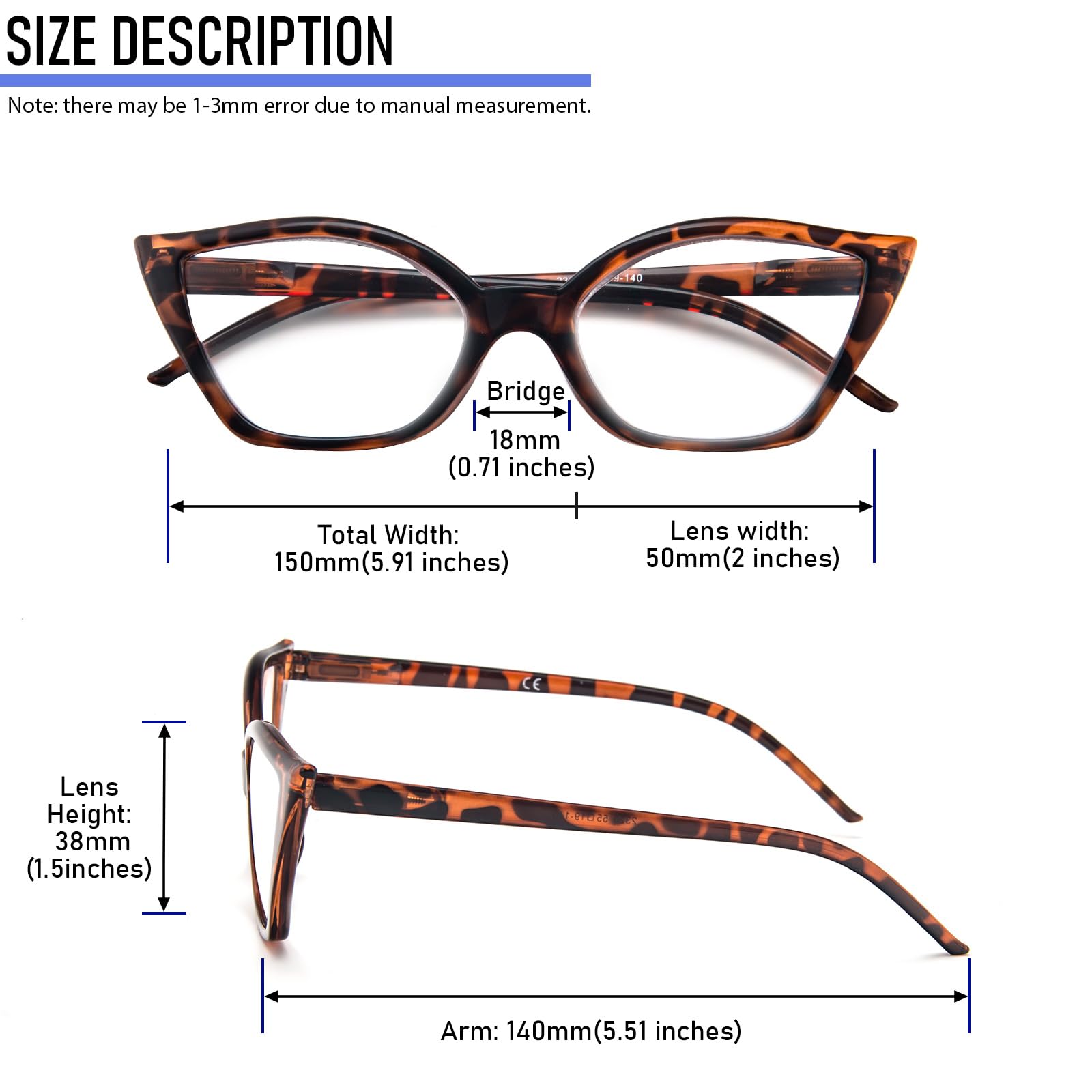 KoKoBin 3 Pack Cat Eye Reading Glasses for Women Blue Light Blocking Eyeglasses Retro Comfortable Readers With Spring Hinges - 5