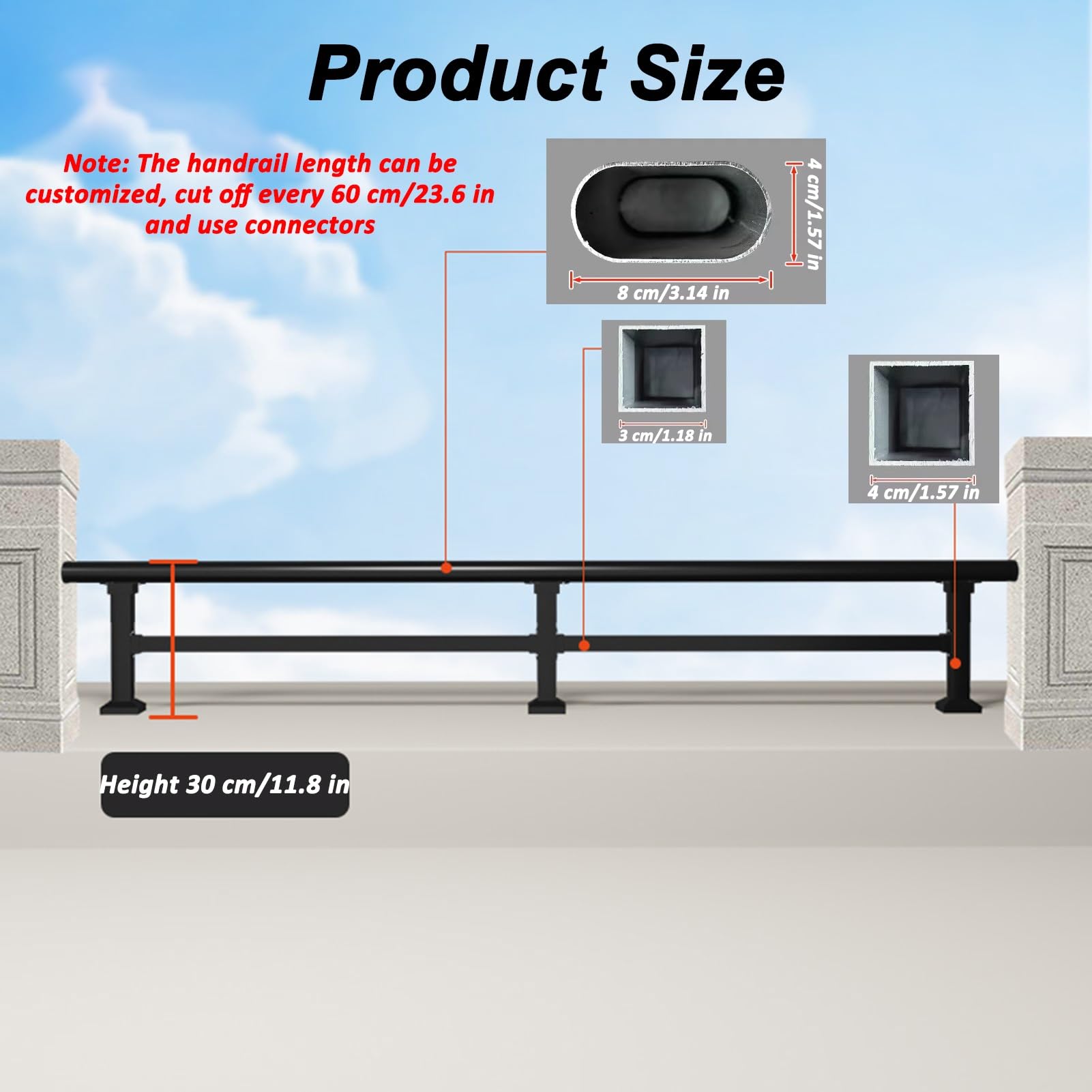 Ringhiera per Balcone Parapetto Terrazze Scale Esterne/Interne con Barre Trasversali Corrimano in Acciaio Zincato per Tetto Recinzione del Corridoio Impermeabile e Antiruggine(H 30 cm/11.8 in,L 120 cm