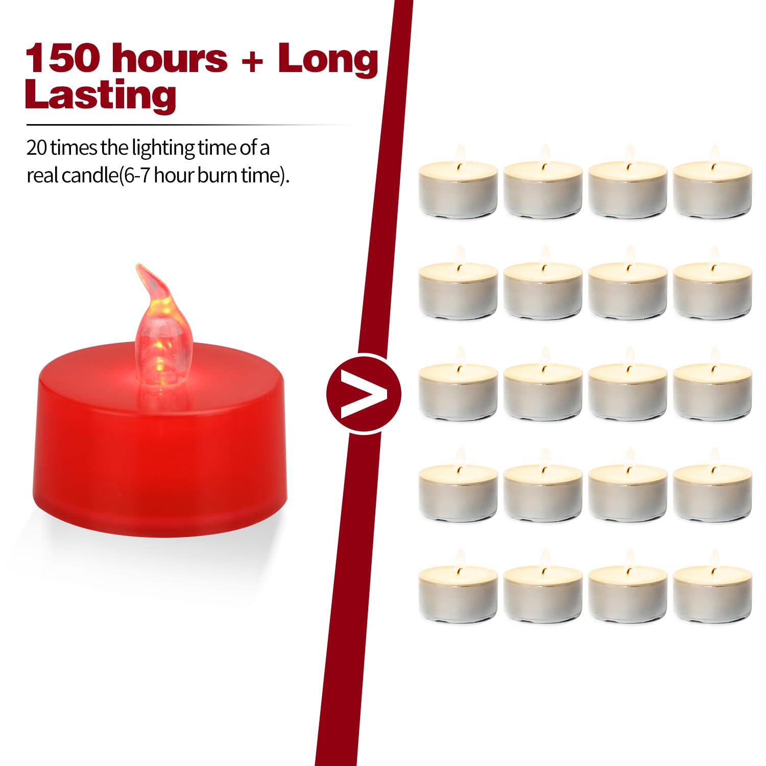 ERTYUI 24 Pack LED Tea Lights, Red Light, Red Base, 24pcs - Image 4