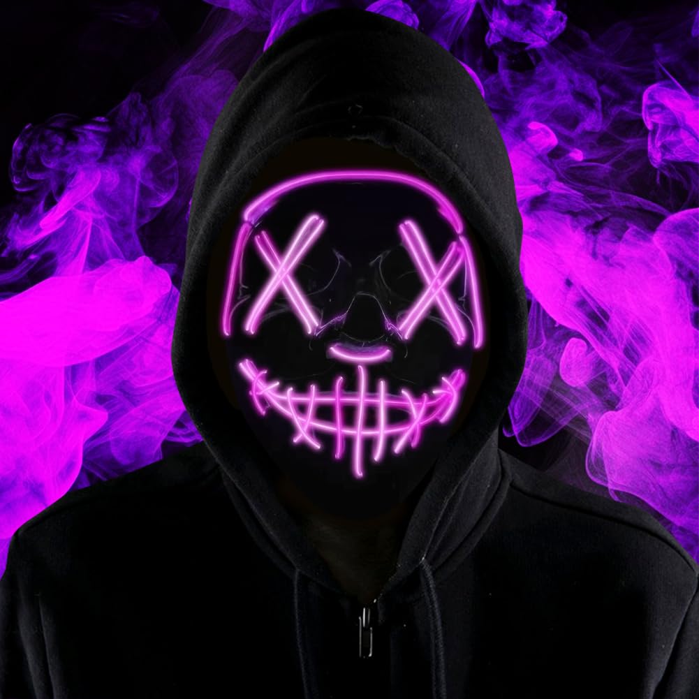 Halloween Masks, Light Up Mask, Horror LED Mask, Scary Masks with 3 Lighting Modes