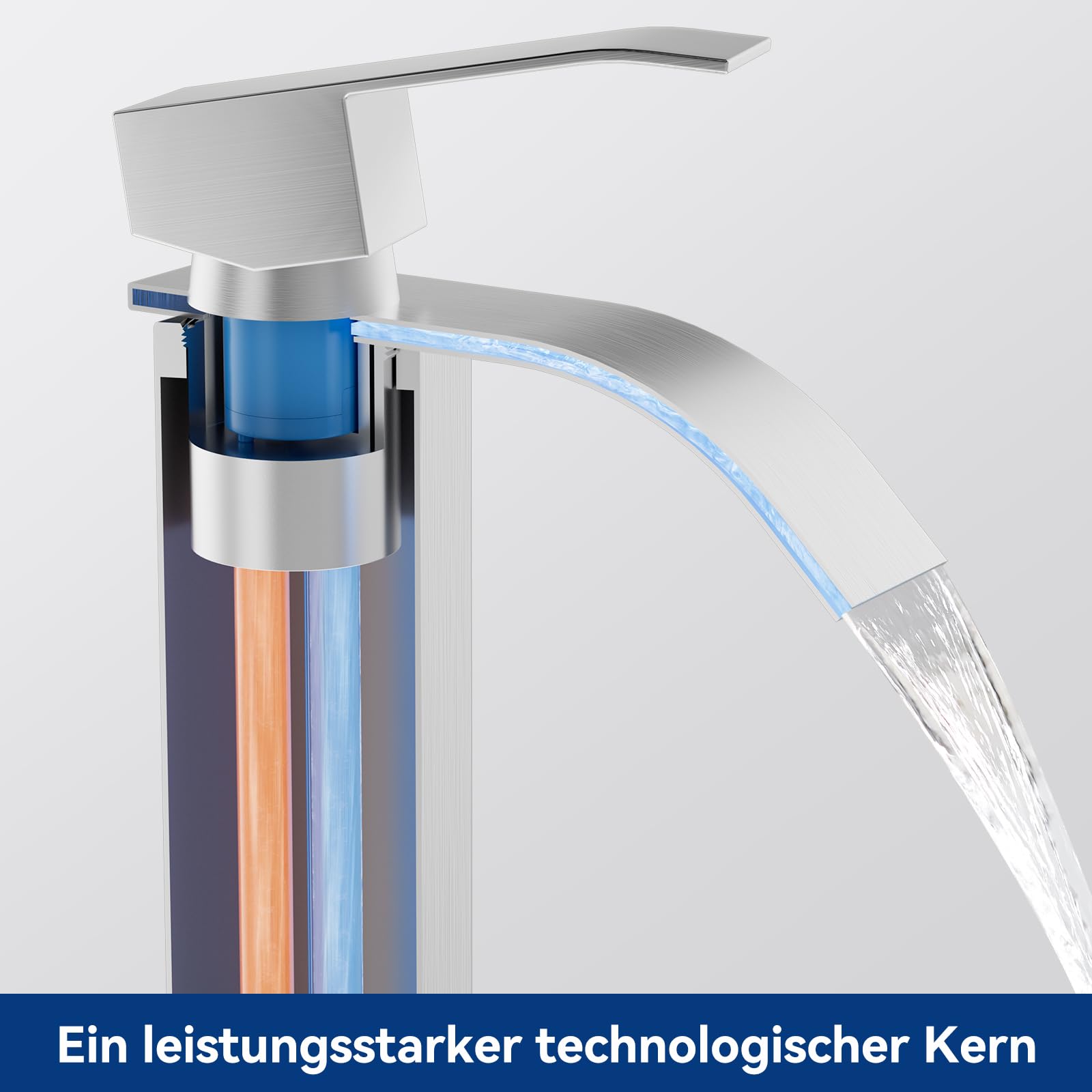 CECIPA Wasserhahn Bad, Waschtischarmatur Wasserfall für Badezimmer | Waschbecken Armaturen Mit Warm Und Kalt Wasser, Einhebelmischer Mischbatterie, Wasserauslaufhöhe 245 mm, Gebürstetes