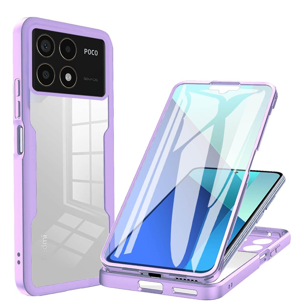 SEAHAI Transparent Case for Xiaomi POCO F8 Pro 5G, with Built-in Screen Case, 360° Full Protection Hard PC + TPU Bumper Silicone Military Shockproof Cover – Purple