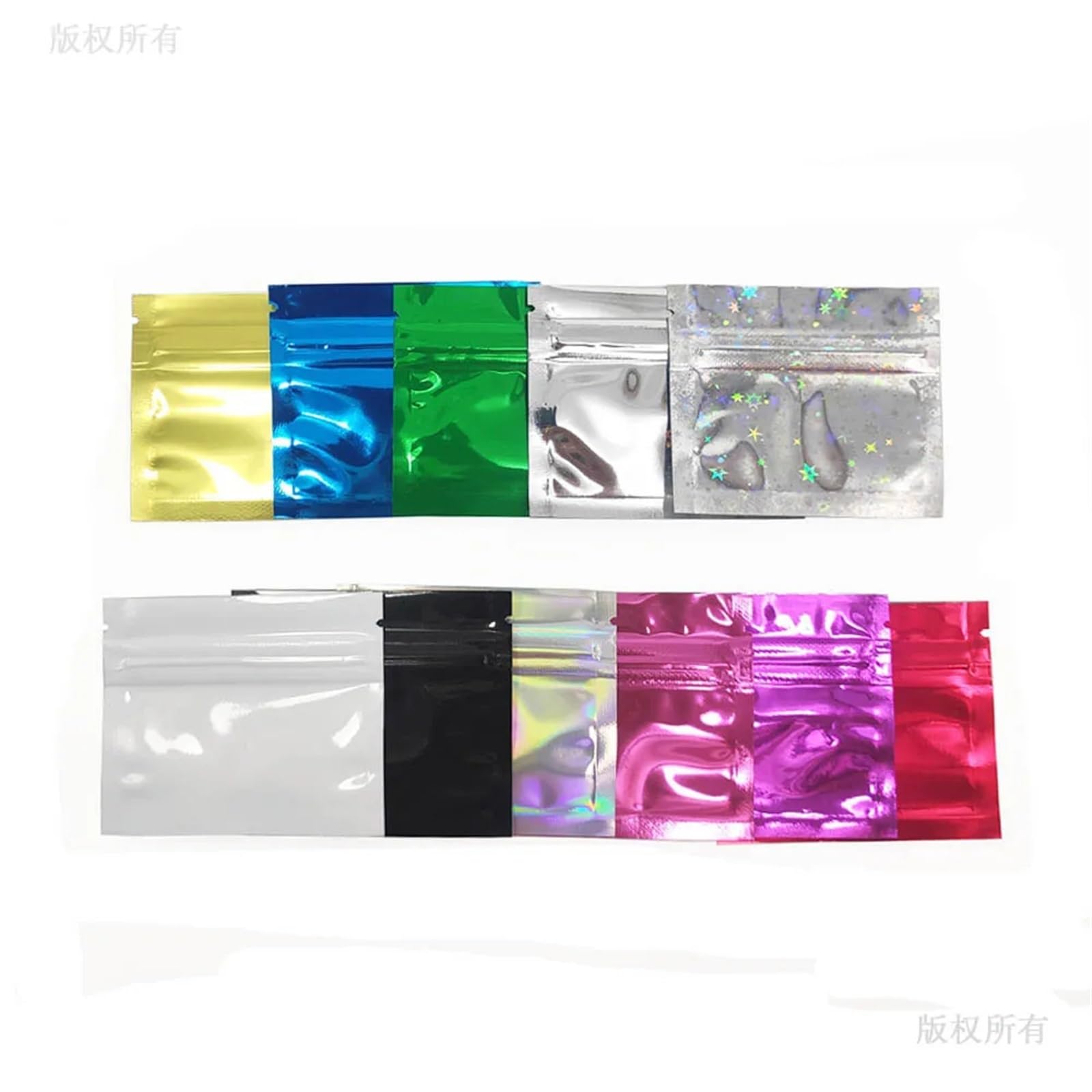 sacchetti con chiusura a zip, Confezione da 100 sacchetti con chiusura piatta, 7,5 * 6,3 cm, in alluminio, termosaldabili, multicolore(Blue)