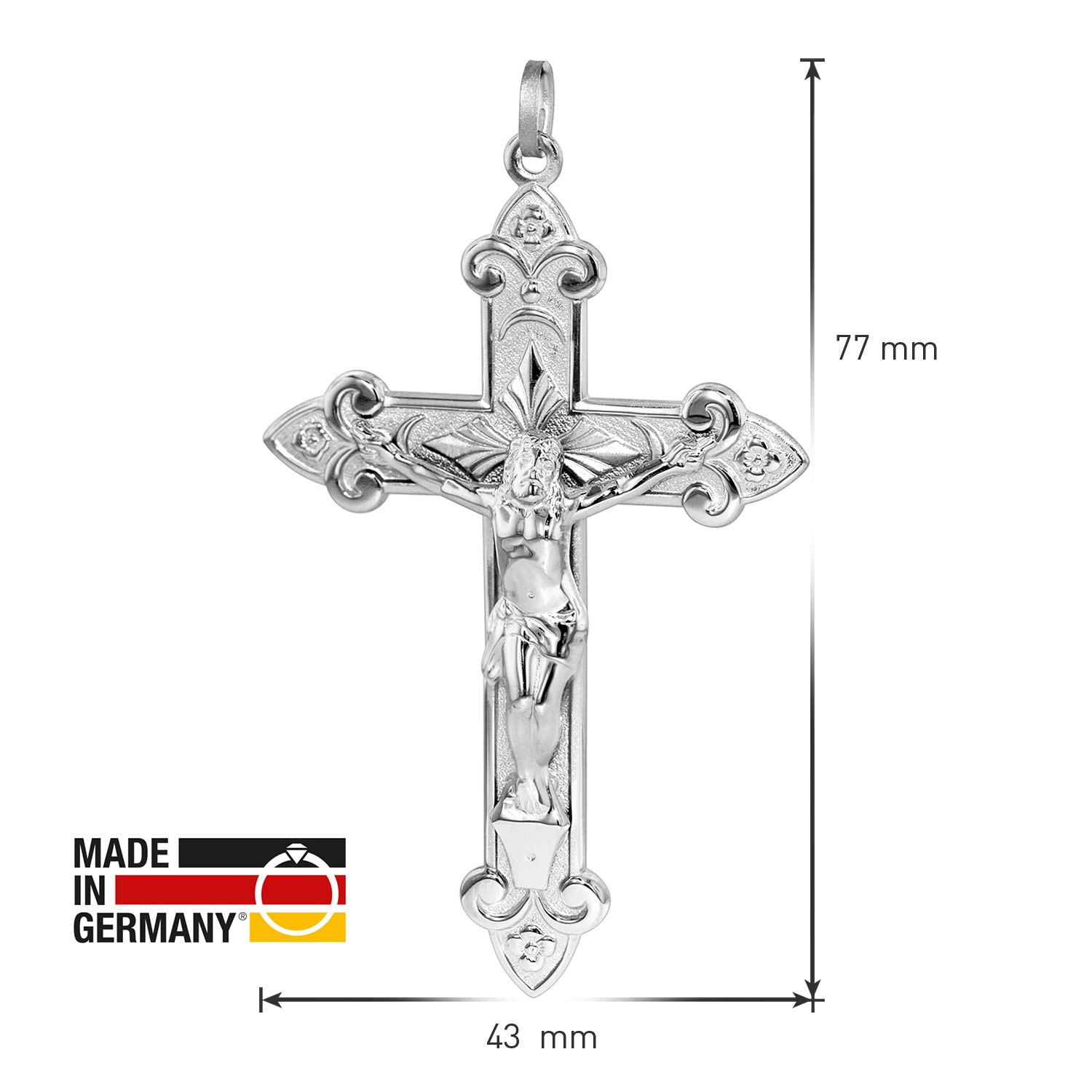 trendor Kreuz Anhänger für Männer 925 Silber 65 mm 35789 | Silberkreuz Anhänger Herren, Sterlingsilber, mit Christus-Korpus, Kruzifix Silber, Symbolschmuck Herren