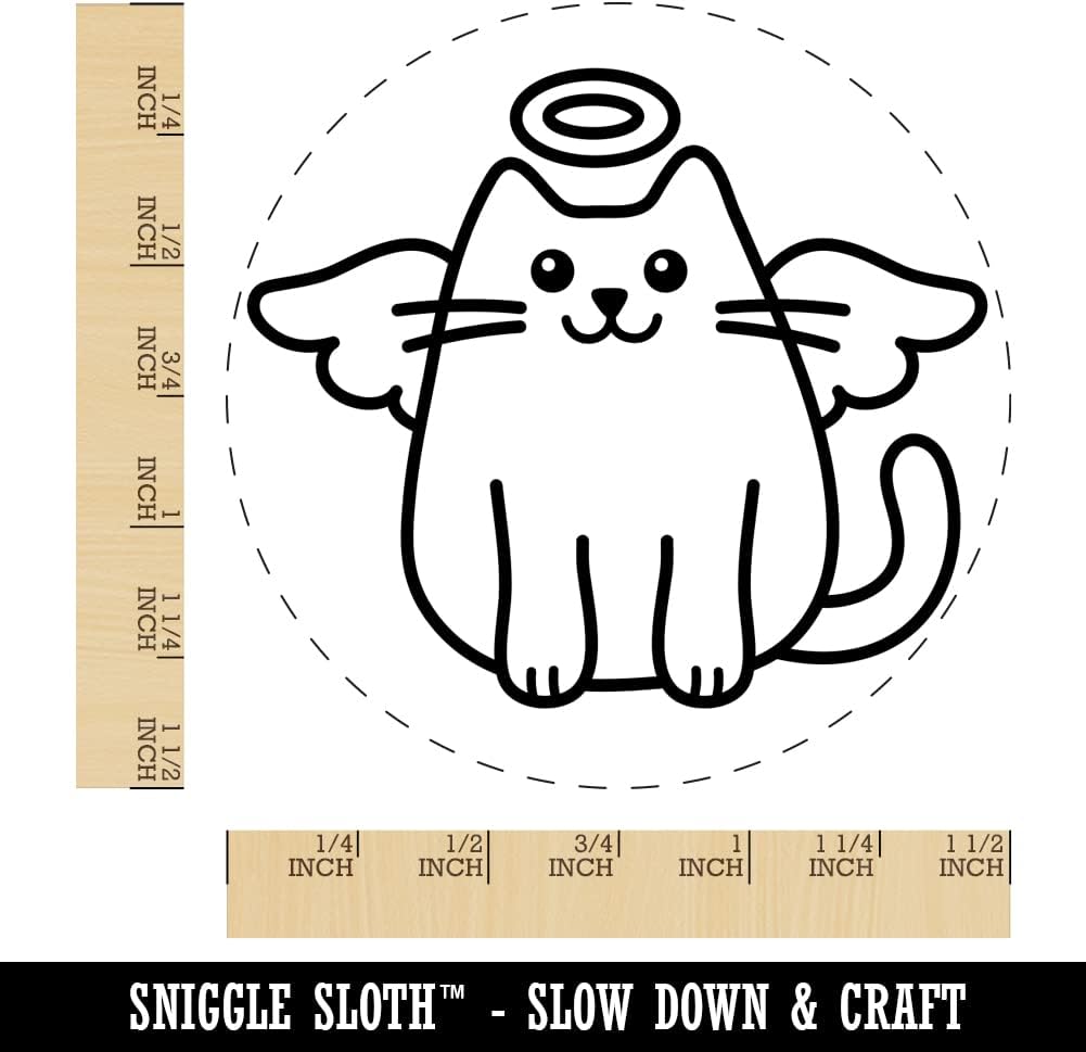 Cat Angel Self-Inking Rubber Stamp Ink Stamper for Stamping Crafting Planners - 1-1/2 Inch Large - Blue Ink