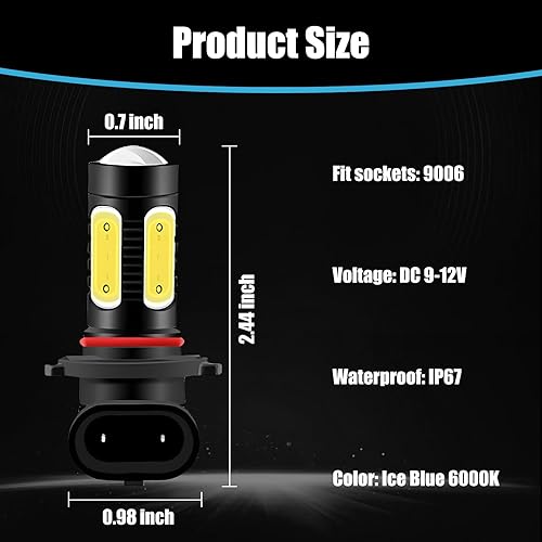 Miniatura 2 de Yumfugu Pack-2 - Bombillas LED 9006 para automóvil, lámpara COB de alto brillo, 6000 K, repuesto impermeable, Plug and Play, lámpara antiniebla