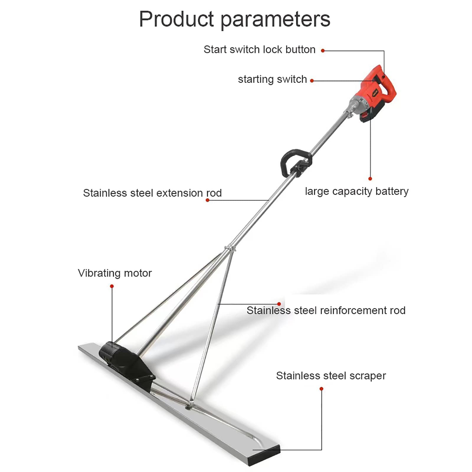 Power Screed Concrete Finishing Vibra Tool, 150CM Blade Electric Inalámbrico Screed Cemento Nivelador de Superficie Tamper Regla con raspador para procesamiento de concreto, 150cm X 8cm