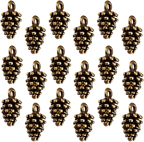 EXCEART 50 dijes de cono de pino, colgantes de Navidad, dijes de nueces de la naturaleza, cuentas de piña, accesorios de bricolaje (latón antiguo)