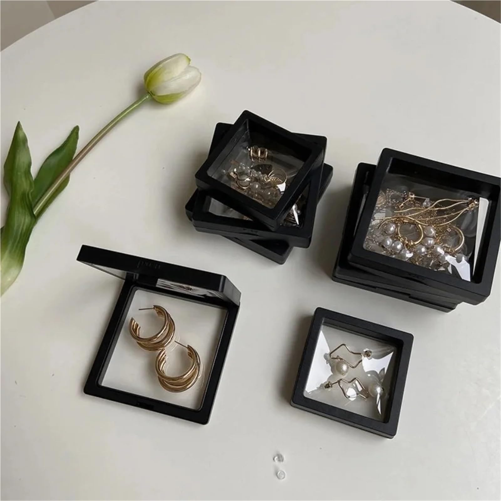 Schwimmende 3D-Schmuckvitrine aus Kunststoff | 7x7/9x9/11x11 cm, 10/25 Stück, for Ordnen, Aufhängen und zur 3D-Ansicht von Schmuck.(25pcs,11X11cm)