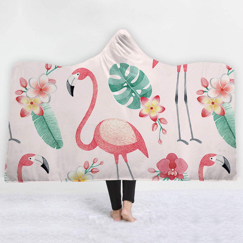 Couverture à capuchon Flamingo Sherpa 150x200 cm pour adulte et enfant