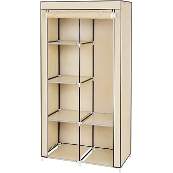 Amazon De Songmics Xl Stoffschrank Kleiderschrank Faltschrank Campingschrank Mit Kleiderstange 110 X 175 X 45 Cm Beige Lsf007m