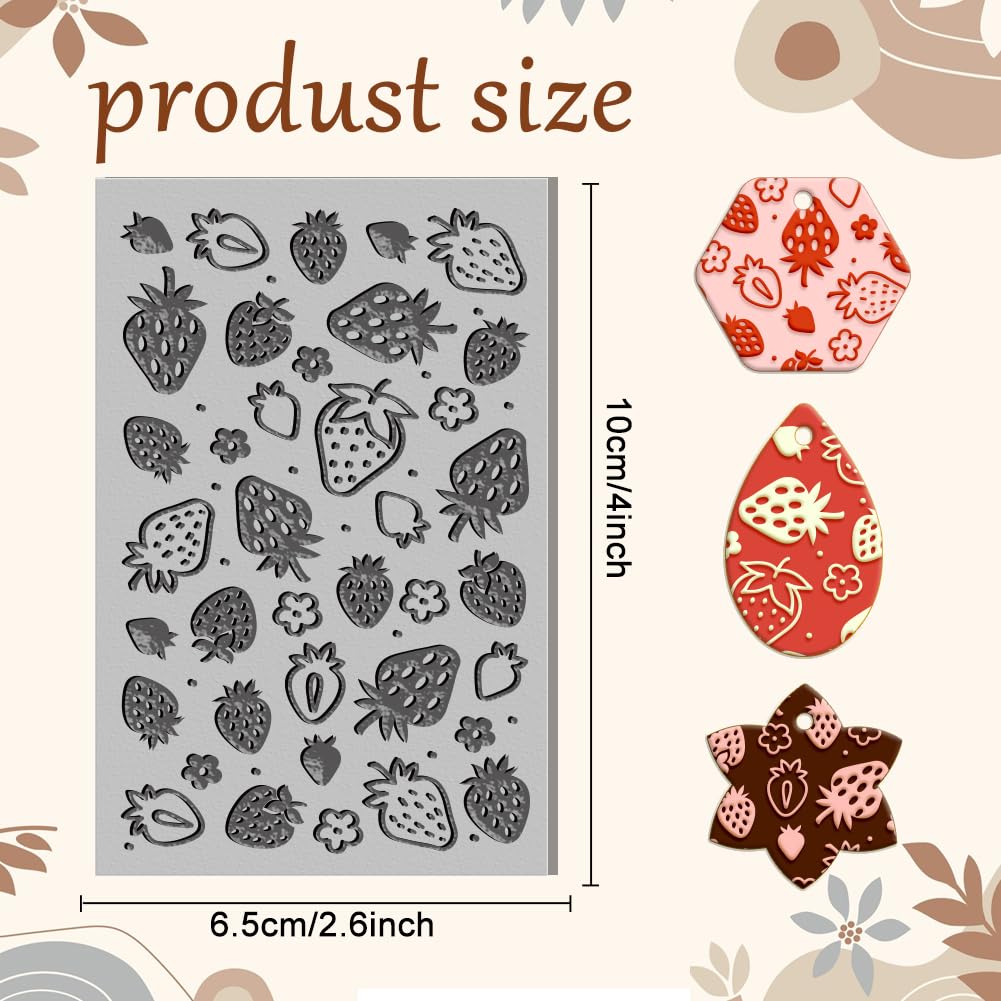 CHGCRAFT Strawberry Flowers Covered Clay Texture Mat Fruit Polymer Clay Molds DIY Clay Texture Tools for Clay Pottery Earring Jewelry Making Stamp Engraving Machines, 3.9x2.6x0.1inch