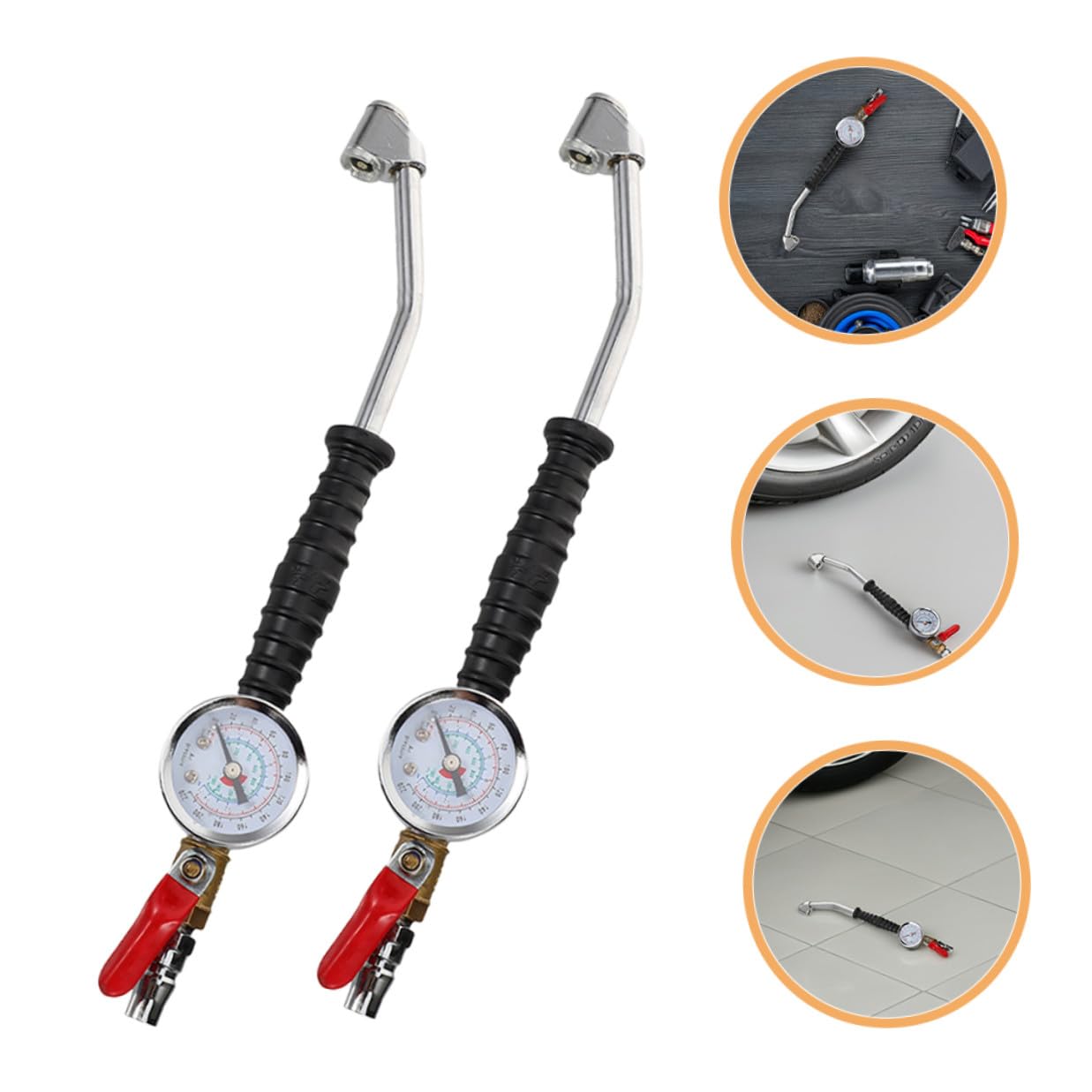 Generisch 2 Stück Reifeninflator mit Manometer und Schwenkbarem Luftanschluss Schneller Druckprüfer für Auto Motorrad Fahrrad und Lkw reifen Verlängerte Winkel düse für Einfache