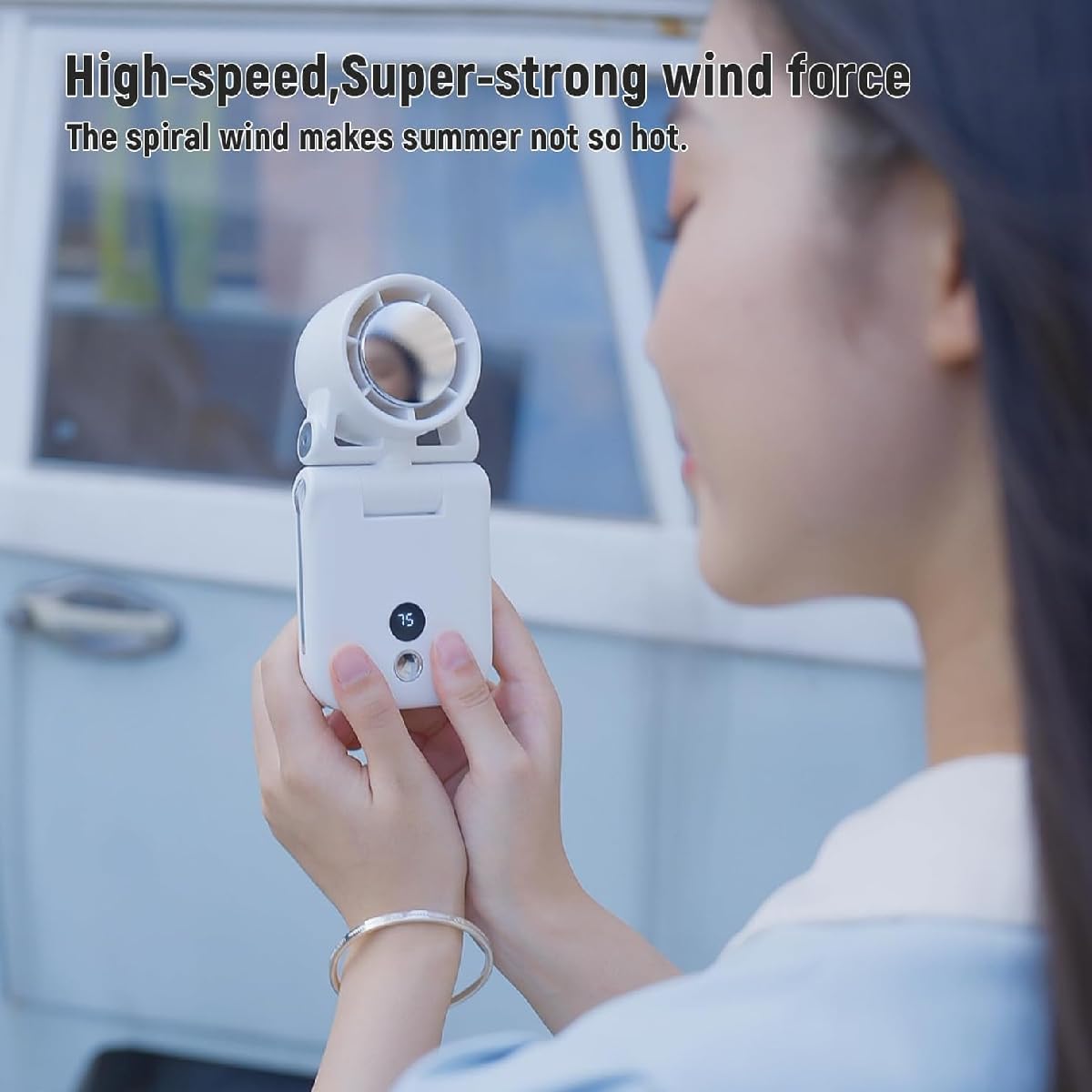 Ventilatore turbo portatile, ventilatore manuale ad alta velocità con clip, ventilatore personale ricaricabile con display LED, ventilatore portatile ricaricabile, ventilatore portatile per esterni/pa