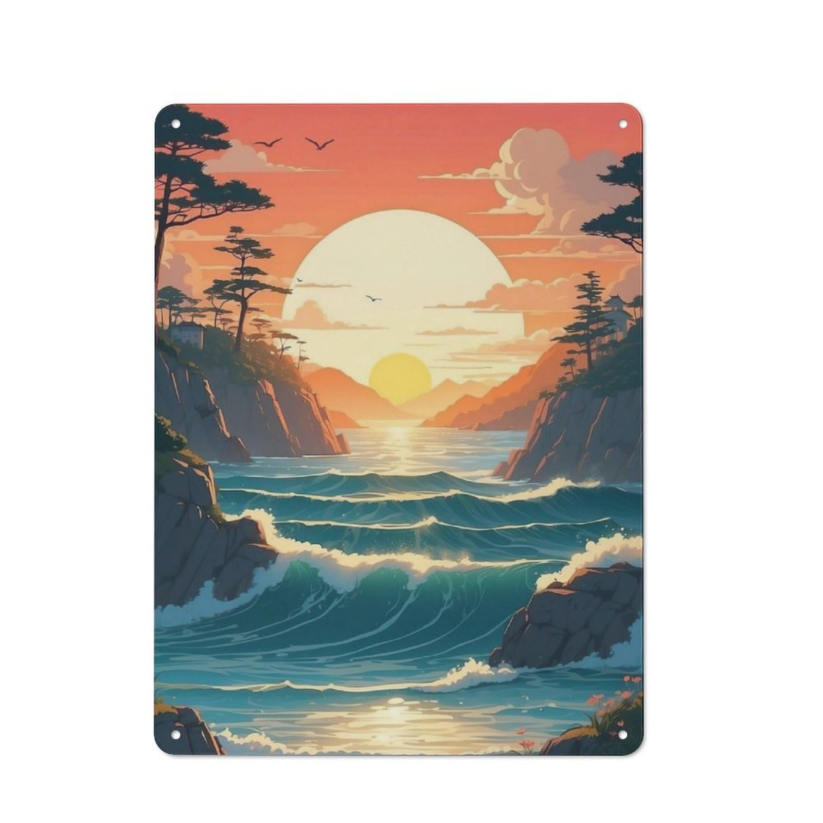 Junmoney Golden Sunset Metal Wall Sign 40X30cm, Rustic Decor For Hallway Wall, For Metal Sign Collectors, For Garage And Workshop Walls